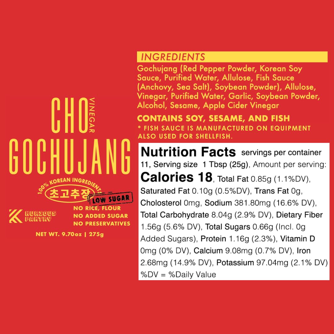 Organic K Kurious Pantry Chogochujang - Authentic Korean Red Chili Paste with Vinegar | Gluten-Free, No Added Sugar, No Preservatives | 9.7oz Sauce for Bibimbap, Tteokbokki, Marinades & Dipping