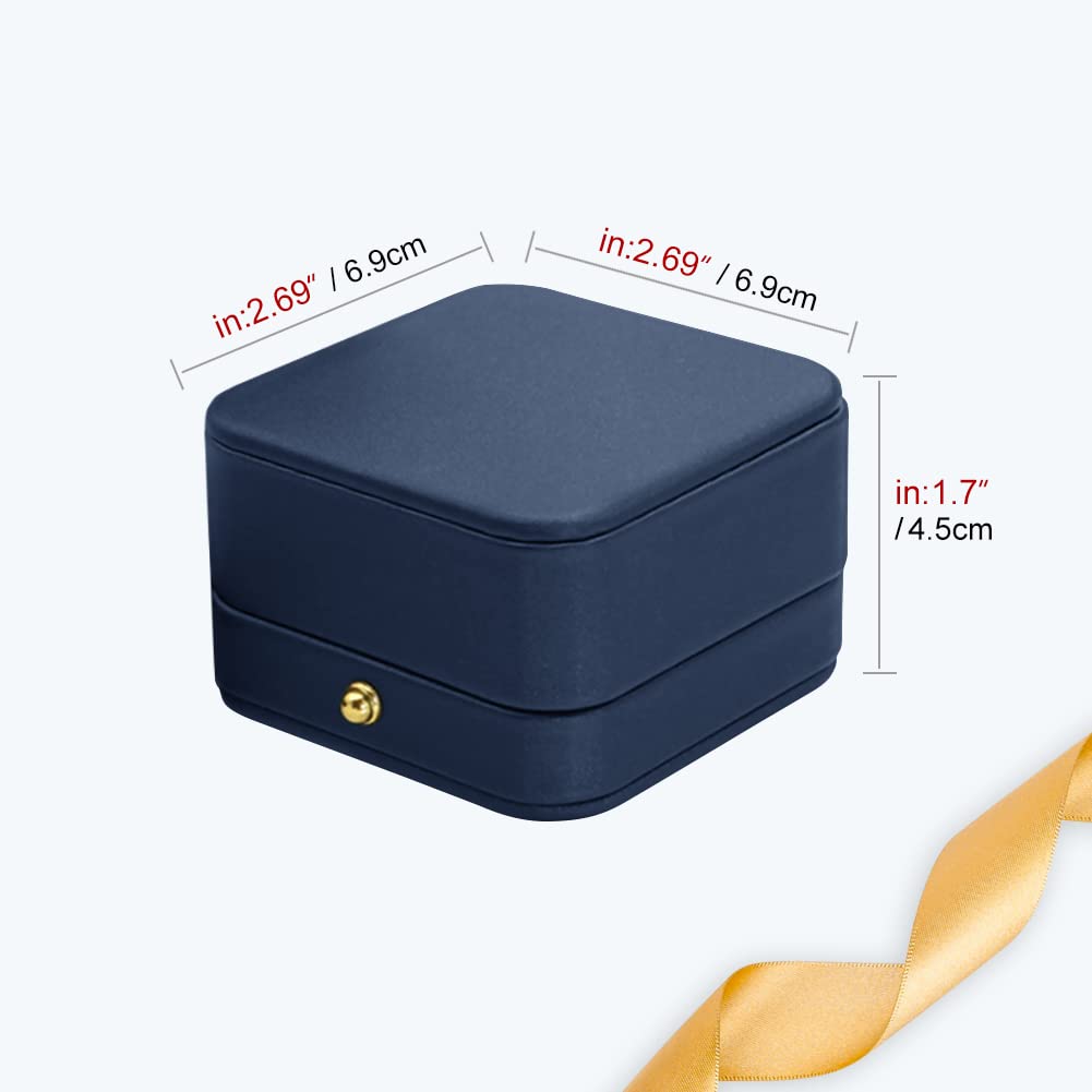 Dusty Blue Square Leather Velvet Wedding Ring Box - Premium Vintage Double Slots Jewelry Box for Engagement, Proposal, Ceremony & Anniversary Gifts | Perfect for Ring Bearers, Bridal Showers & Romantic Moments