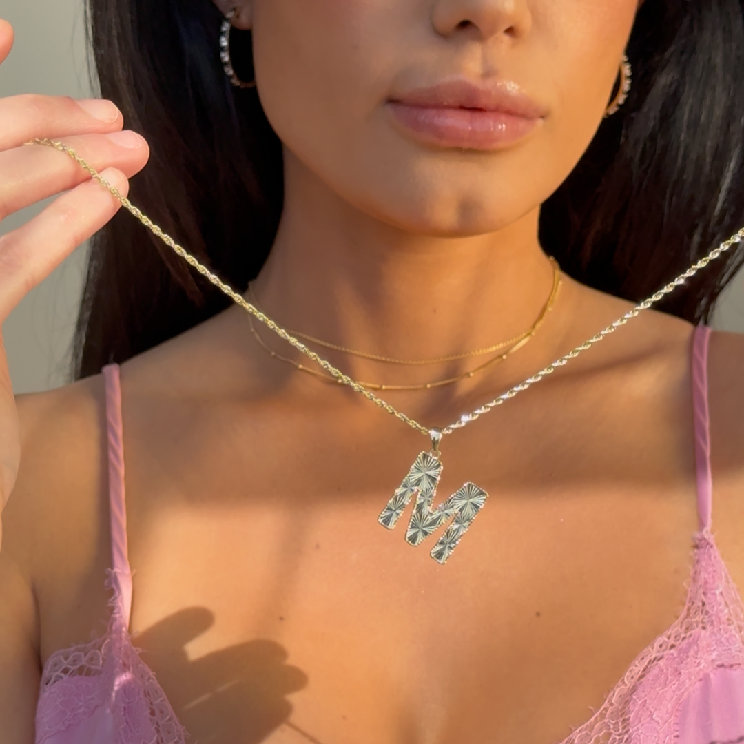 10K Gold Radiant Cut Initial Pendant Necklace - Personalized Monogram Jewelry for Women, Gifts for Her, Birthday, Anniversary, Valentine's Day