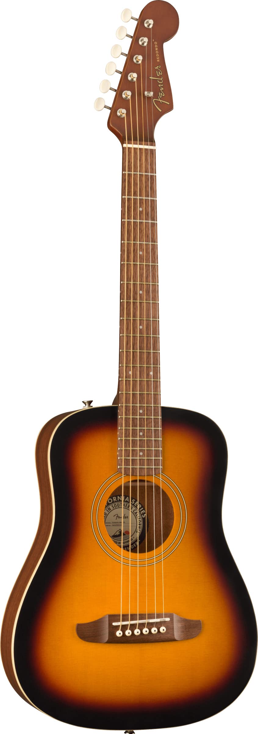 Fender Redondo Mini Acoustic Guitar Bundle with Gig Bag, Strap, Clip-on Tuner, Strings, Picks & Instructional DVD - Sunburst | Perfect for Travel, Beginners & Home Practice