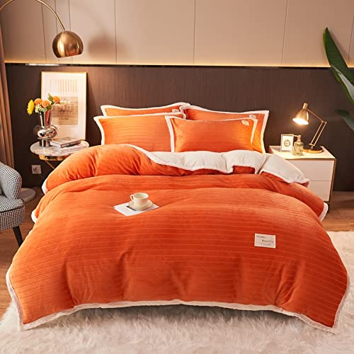 Luxury Fluffy Warm Mink Duvet Cover Set - Queen Size 4pc, Soft & Washable Comforter Cover, Elegant Throw Blanket for Sofa, Bed, Couch - Orange | Cozy Home Decor & Perfect for Winter Nights