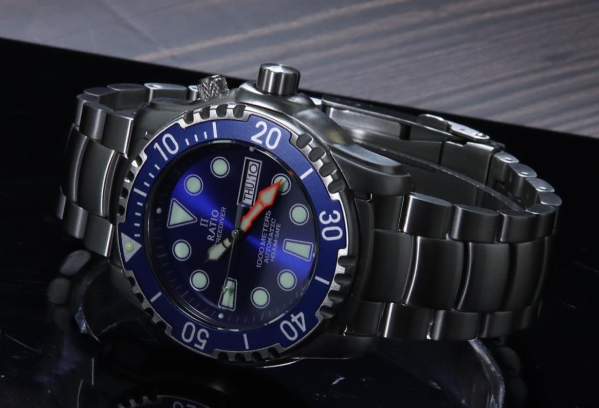 RATIO FreeDiver Helium-Safe Automatic Dive Watch for Men - 1000M Water Resistant, Sapphire Crystal, Professional Scuba Diving Gear | Perfect for Deep Sea Exploration, Spearfishing & Water Sports