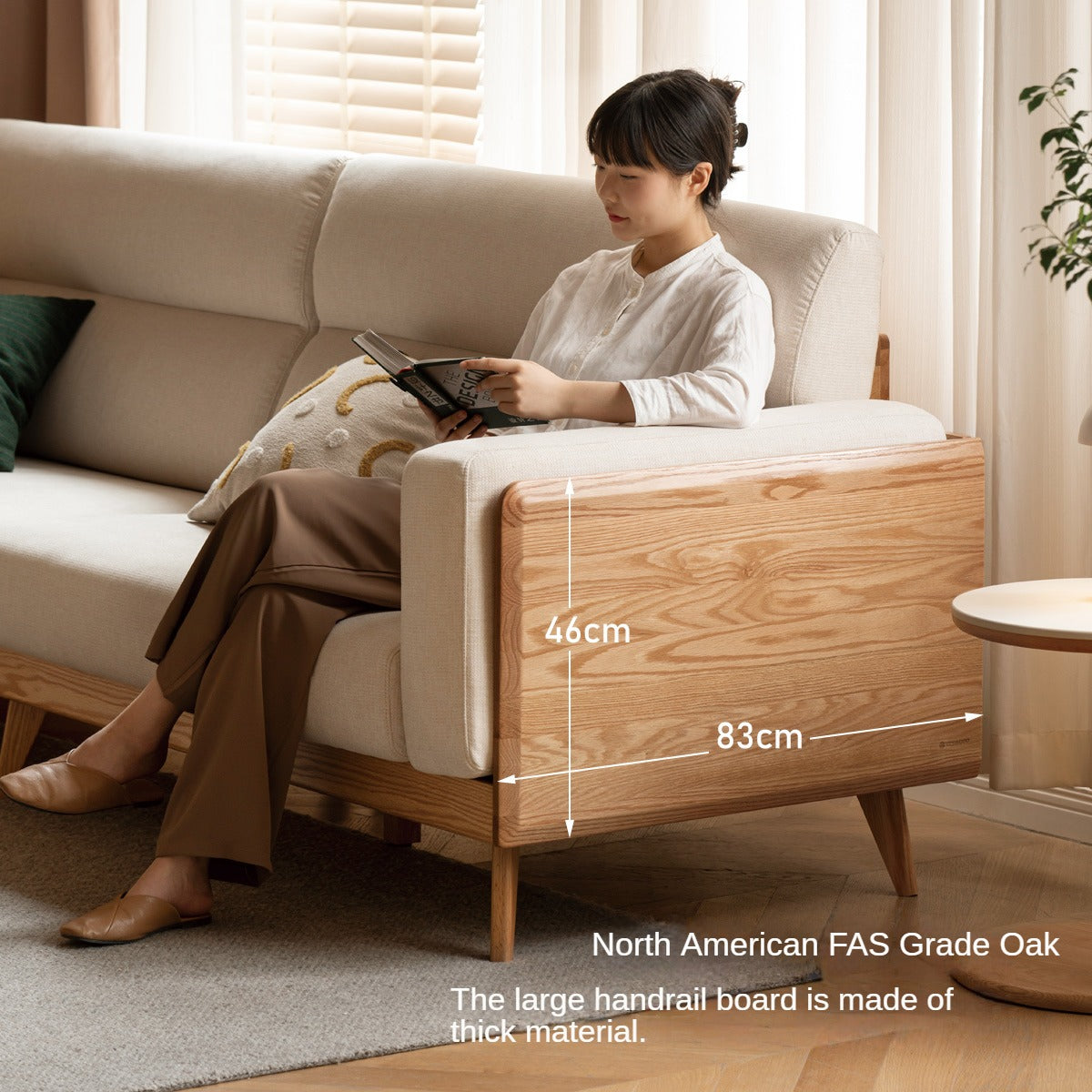 Modern Oak Solid Wood Upholstered Fabric Sofa - Stylish & Durable Living Room Furniture for Home, Office, or Lounge