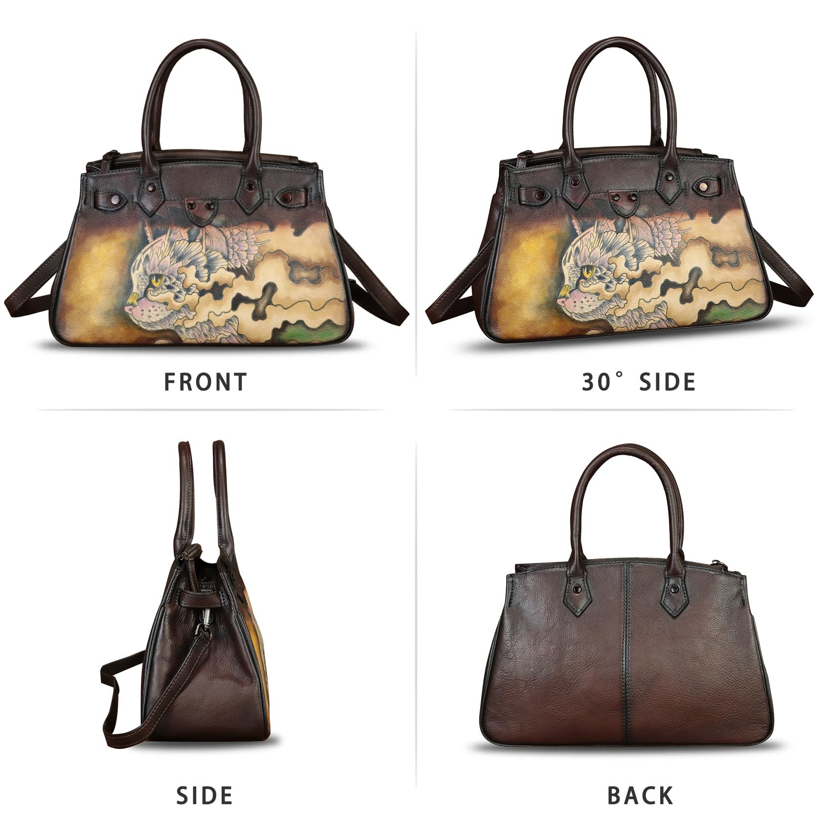 Handmade Genuine Leather Satchel for Women - Hand Painted Top Handle Crossbody Purse & Work Tote Bag - Perfect for Office, Travel & Everyday Use