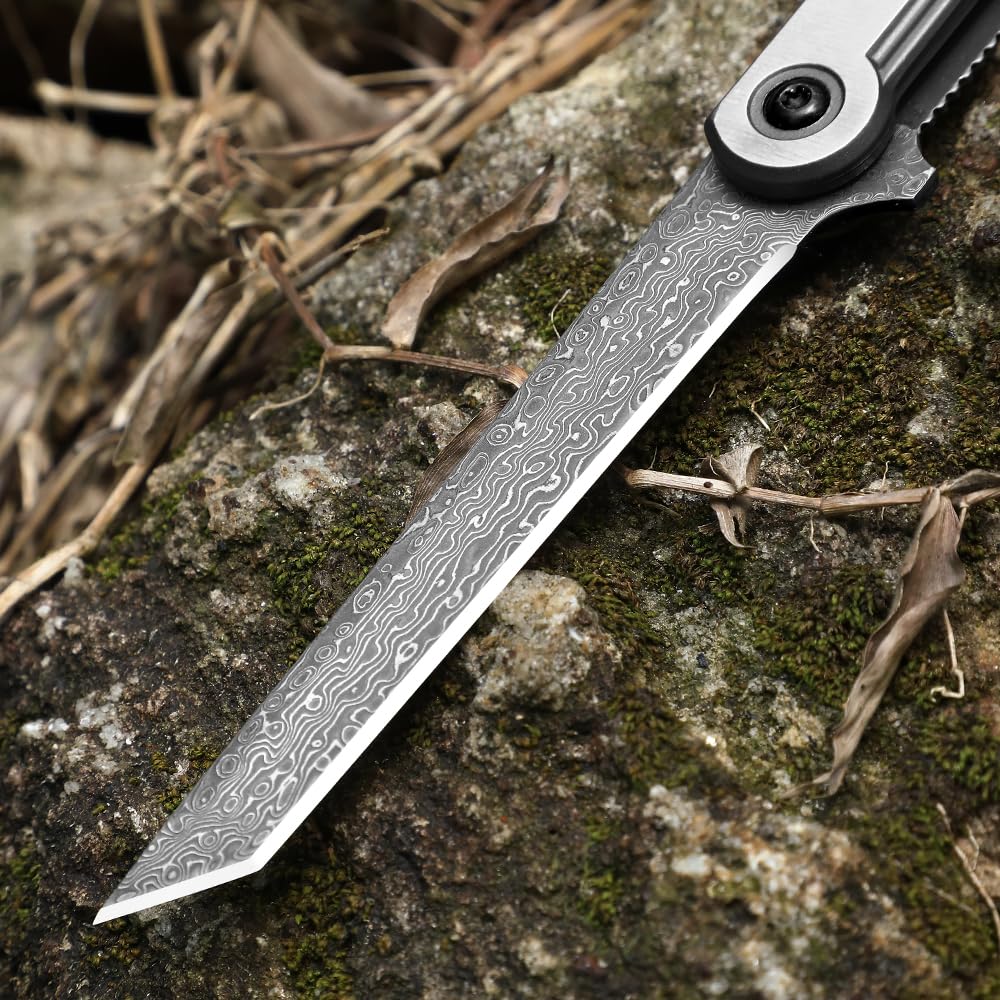 Premium Handmade Damascus Tanto Folding Pocket Knife - Tactical EDC Knife for Men & Women | Slim Gentleman's Flip Knife | Perfect Gift for Outdoors, Camping & Everyday Carry (EDC)