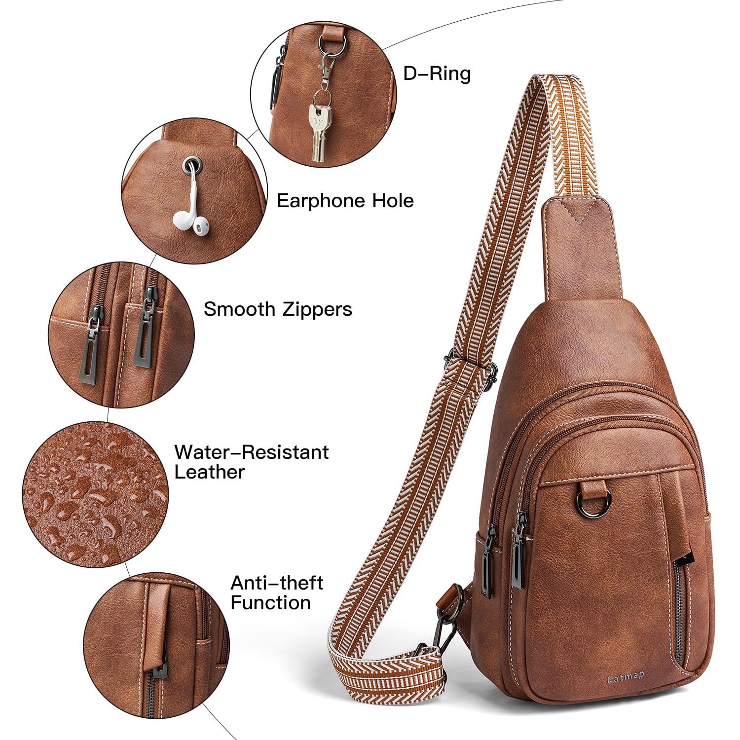 7L Leather Sling Bag for Women & Men - Anti-Theft Small Crossbody Backpack, Daypack & Fanny Pack - Perfect for Travel, Hiking & Daily Commute