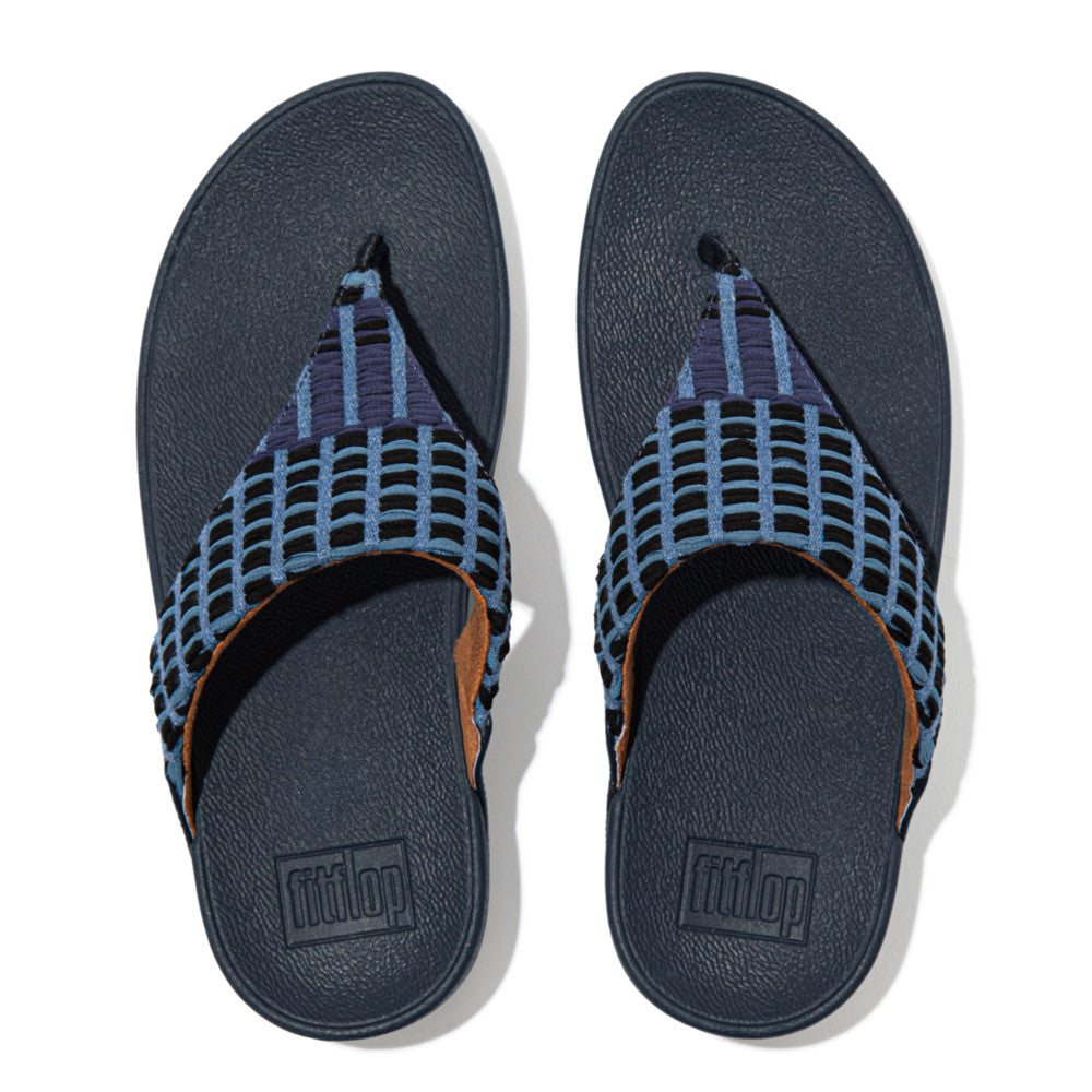 FITFLOP LULU ART DENIM TOE POST SANDAL - Women's Comfortable Slide Sandals with Arch Support | Perfect for Beach, Pool, and Summer Casual Wear