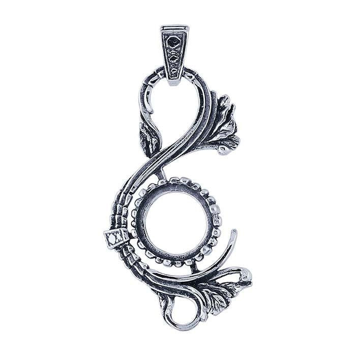 12mm Sterling Silver Victorian Round Pendant Mounting with 6 Prongs - Perfect for Cabochon Jewelry Making & DIY Necklace Designs