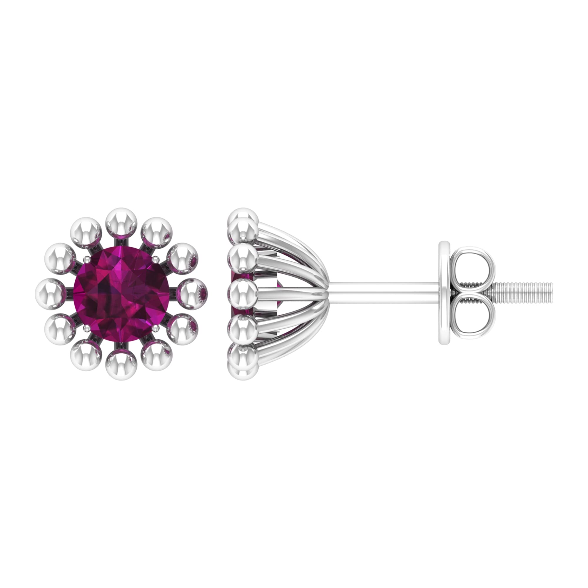 1/2 CT Rhodolite Stud Earrings for Women - 4 MM Solitaire June Birthstone Earrings in 14K Solid Gold with Red Rhodolite & Gold Beads | Perfect for Gifts, Anniversaries & Everyday Elegance