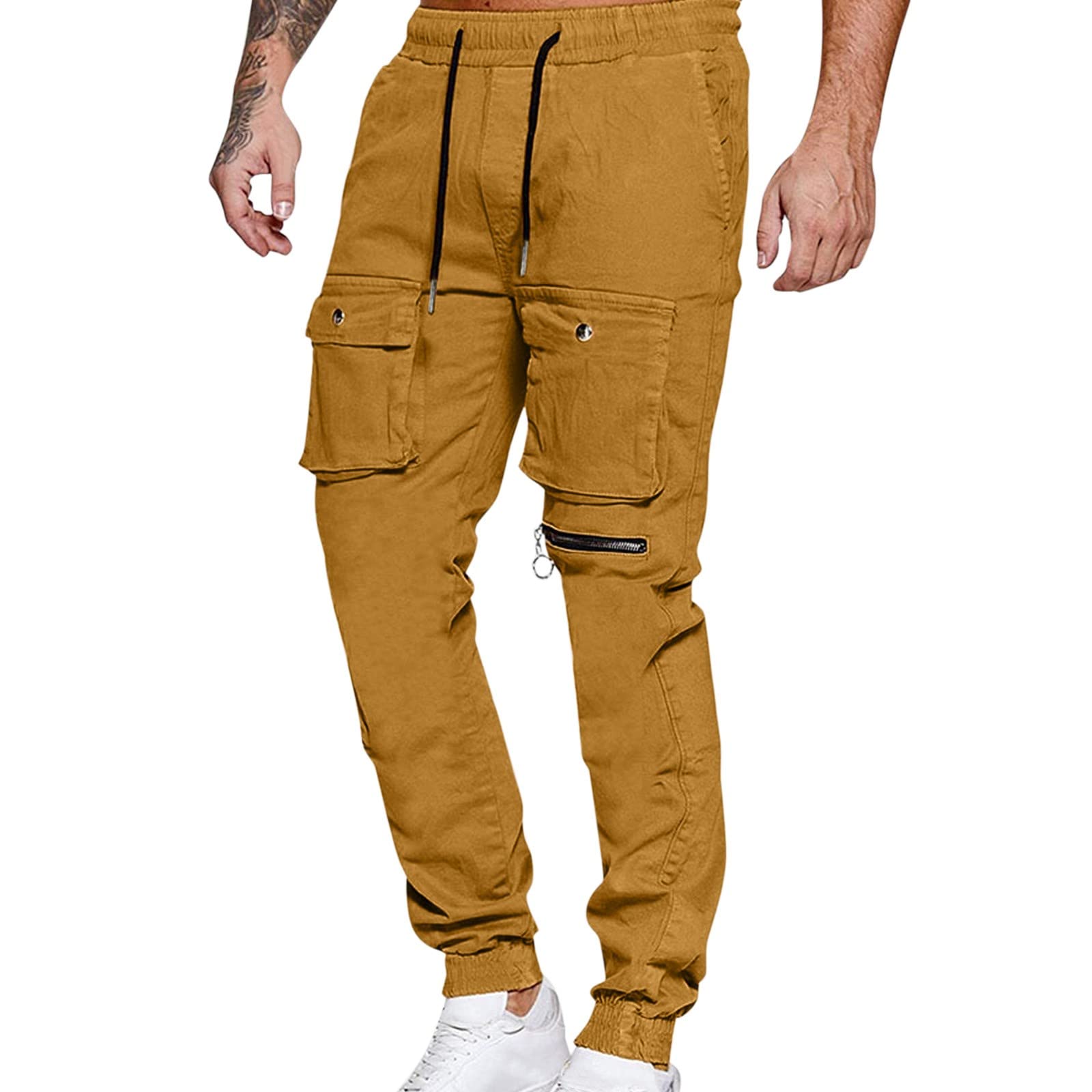 **Men's Casual Drawstring Cargo Shorts - Solid Color Multi-Pocket Baseball Pants with Adjustable Waist | Perfect for Outdoor Sports, Travel & Summer Activities**