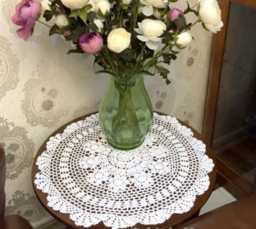 Handmade White Crochet Cotton Lace Tablecloth - 22 Inch Round Doily for Dining Table, Coffee Table, and Home Decor - Elegant Vintage Table Cover for Parties, Weddings, and Special Occasions