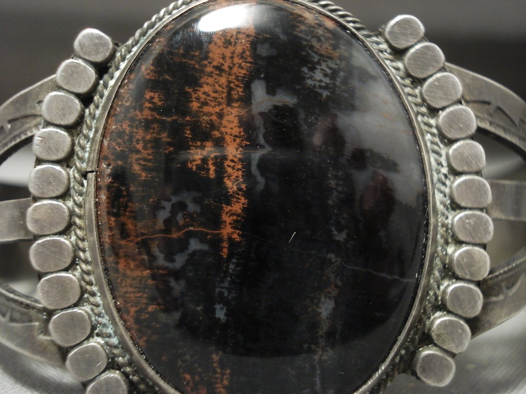 Vintage Navajo Petrified Wood Silver Flat Bead Bracelet - 1930s Native American Jewelry for Women, Handmade Tribal Accessory for Boho Fashion & Western Style Outfits