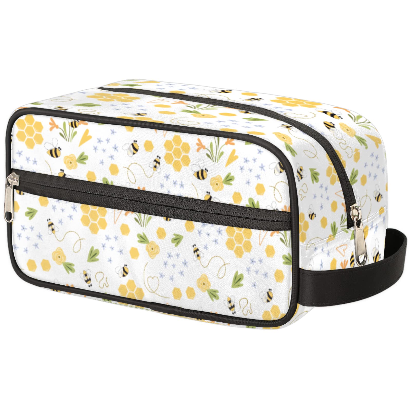 Fly Bee Floral Travel Toiletry Bag - Cosmetic Organizer for Men & Women - Perfect for Showers & Trips