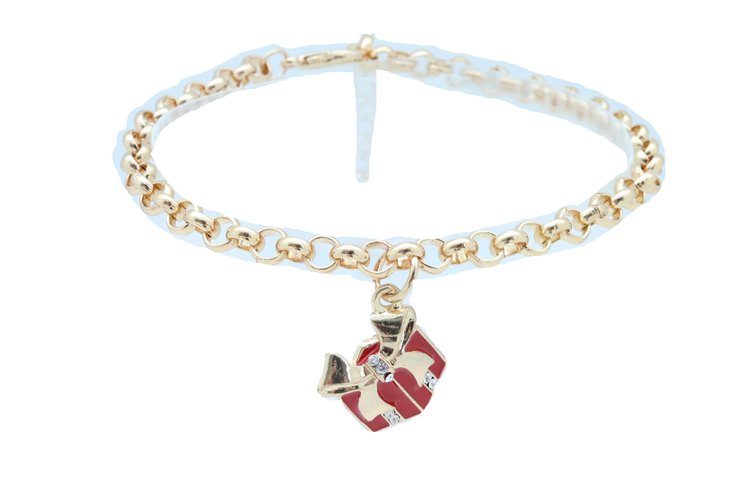 TFJ Women's Western Boot Chain Gold Metal Bling Bracelet Anklet Shoe Charm - Christmas Red Gift Style for Cowgirl Fashion & Holiday Parties