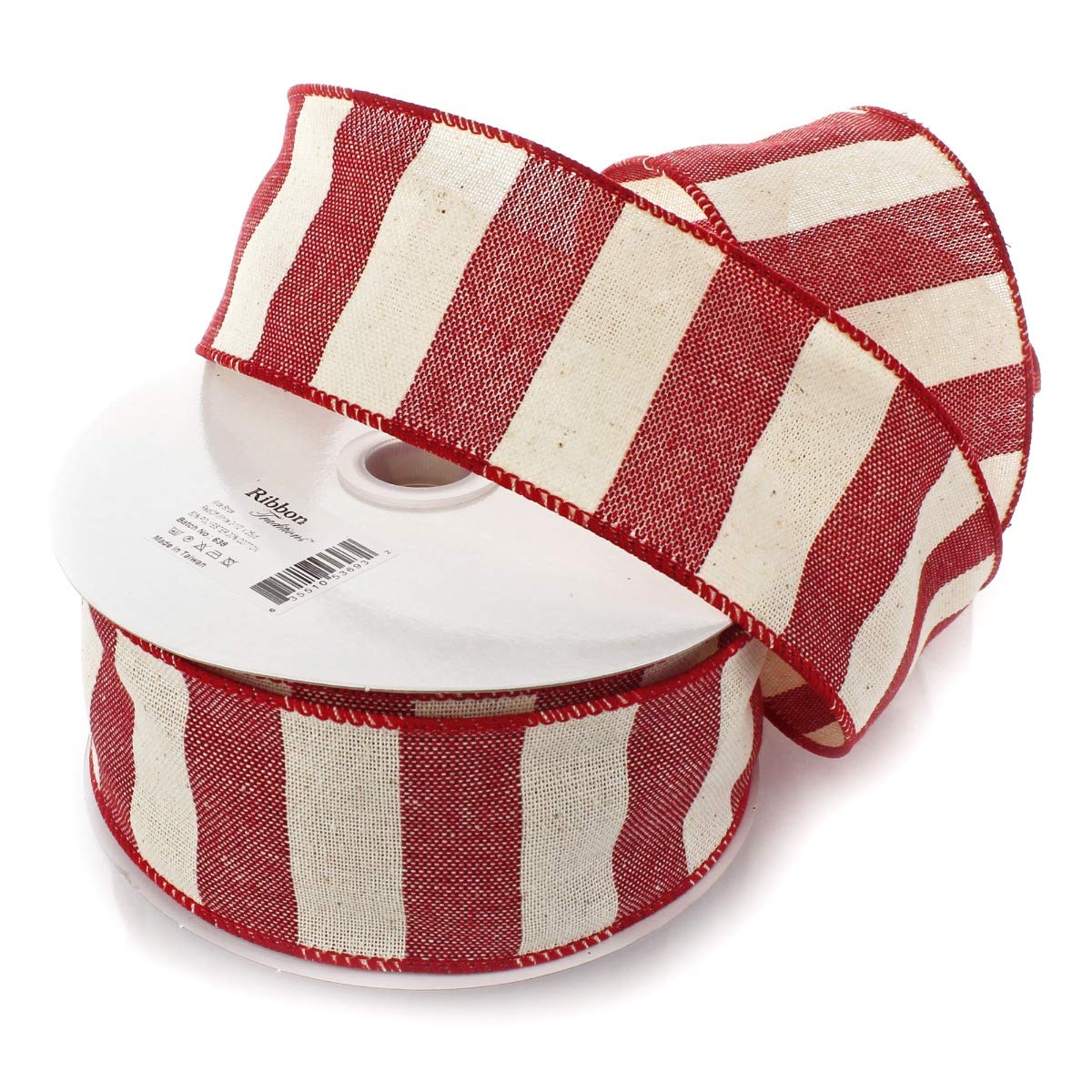 Wide Stripe Wired Ribbon 2.5 Inch by 10 Yards - Red and Off-White Decorative Ribbon for Gift Wrapping, Crafts, and Holiday Decorations