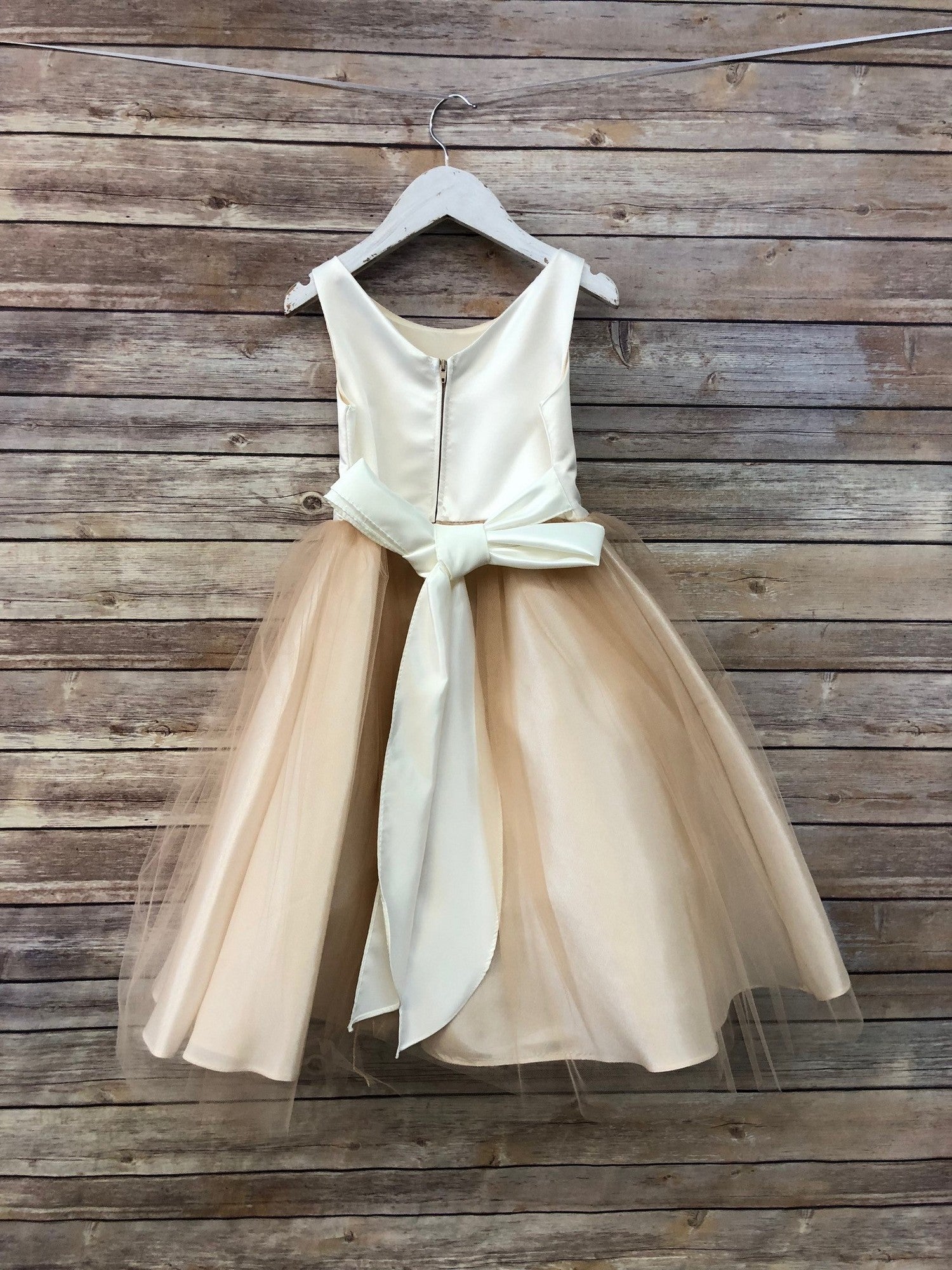 Champagne Silk Satin Tulle Junior Bridesmaid Dress for Big Girls - Size 8-12 | Perfect for Weddings, Prom, Quinceañera & Special Occasions