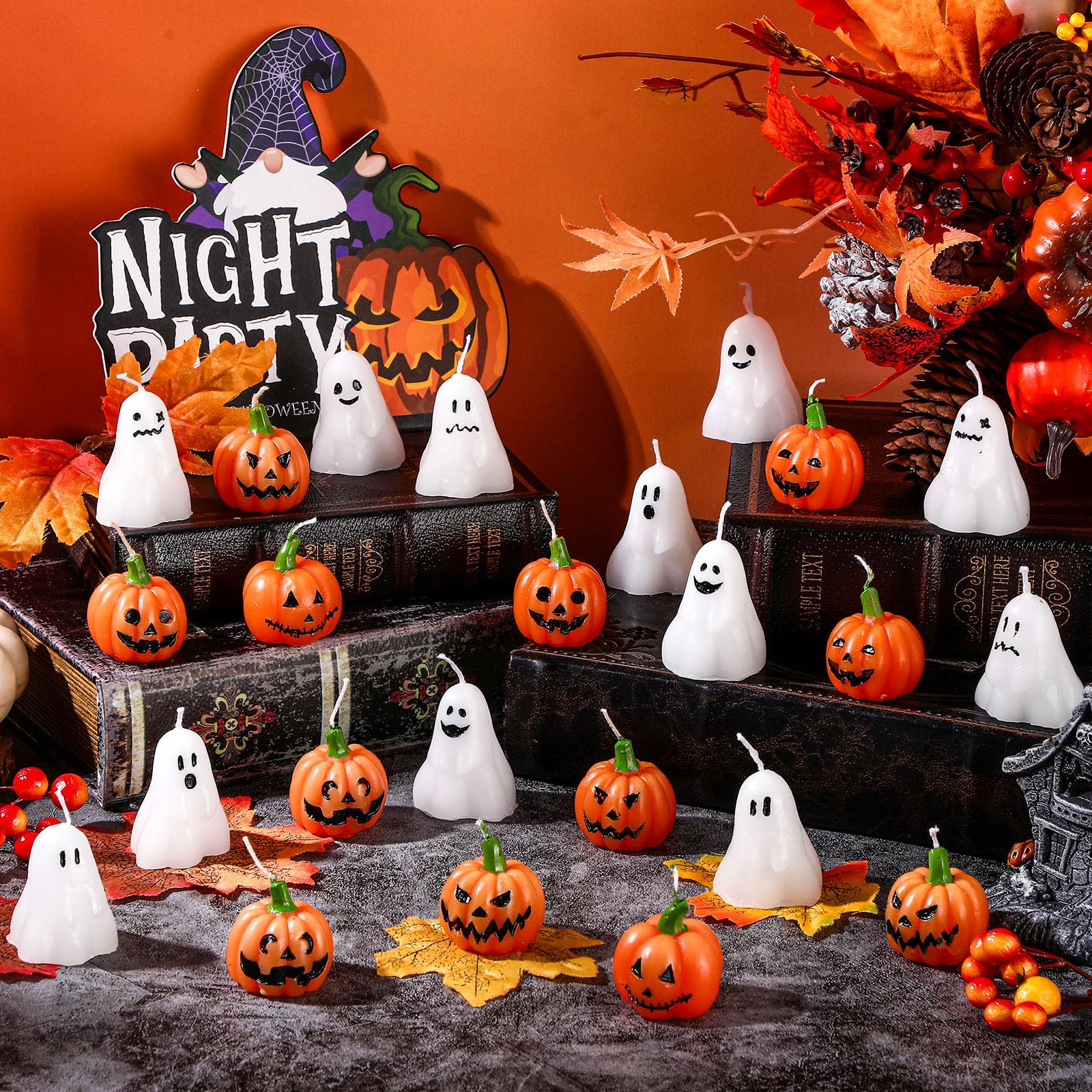 MTLEE 24 Pcs Halloween Scented Candles - Spooky Pumpkin Decor for Home & Party