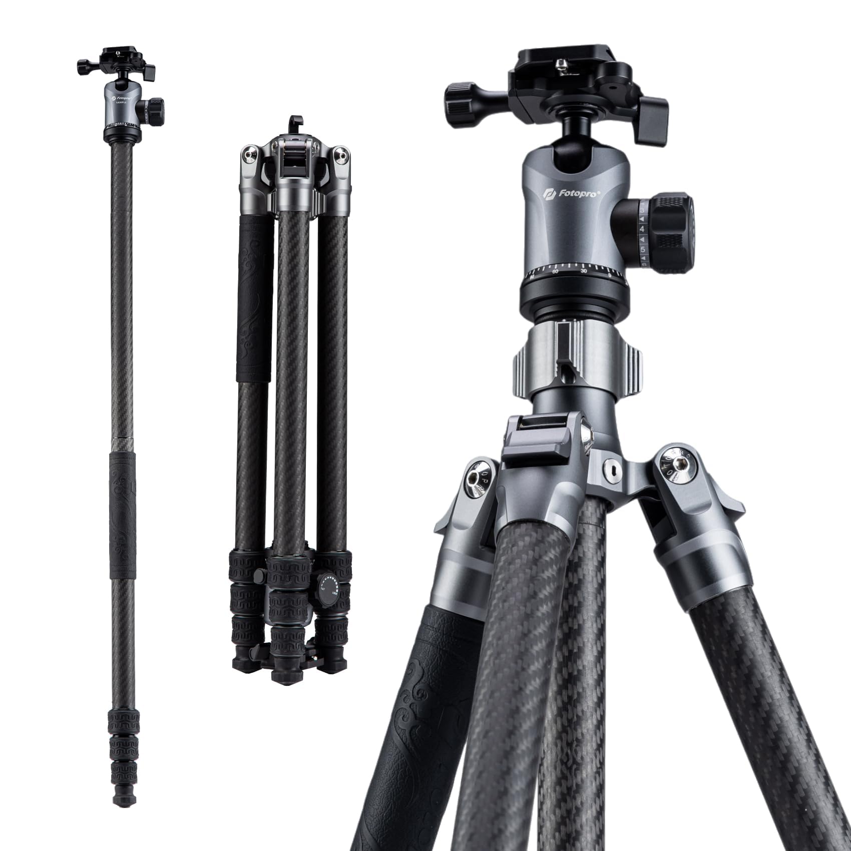 Fotopro Sherpa Plus 64 Inch Carbon Fiber Tripod with Ball Head - Lightweight Travel Tripod for DSLR Cameras & Camcorders, 22lb Load Capacity - Perfect for Photography, Videography & Outdoor Adventures