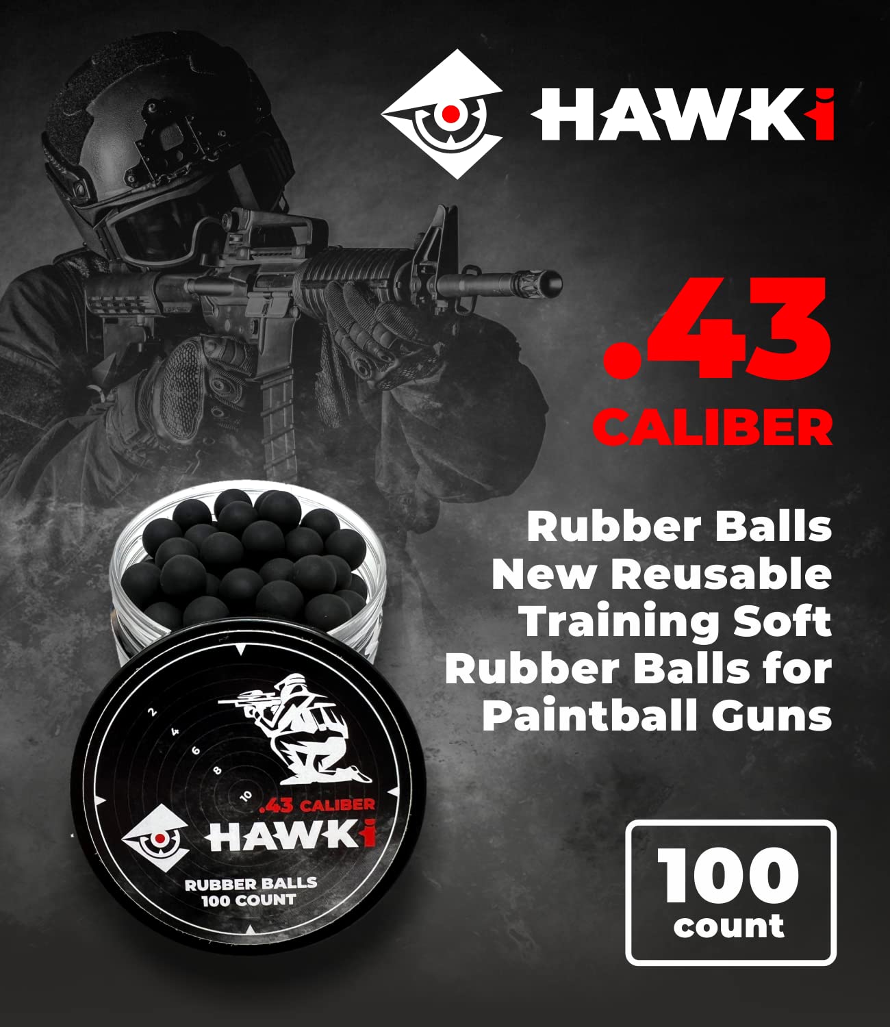 Hawki .50 & .43 Caliber Reusable Soft Rubber Training Balls - Less Lethal Ammo for Paintball Guns | Perfect for Target Practice, Force-on-Force Drills & Non-Lethal Training Exercises