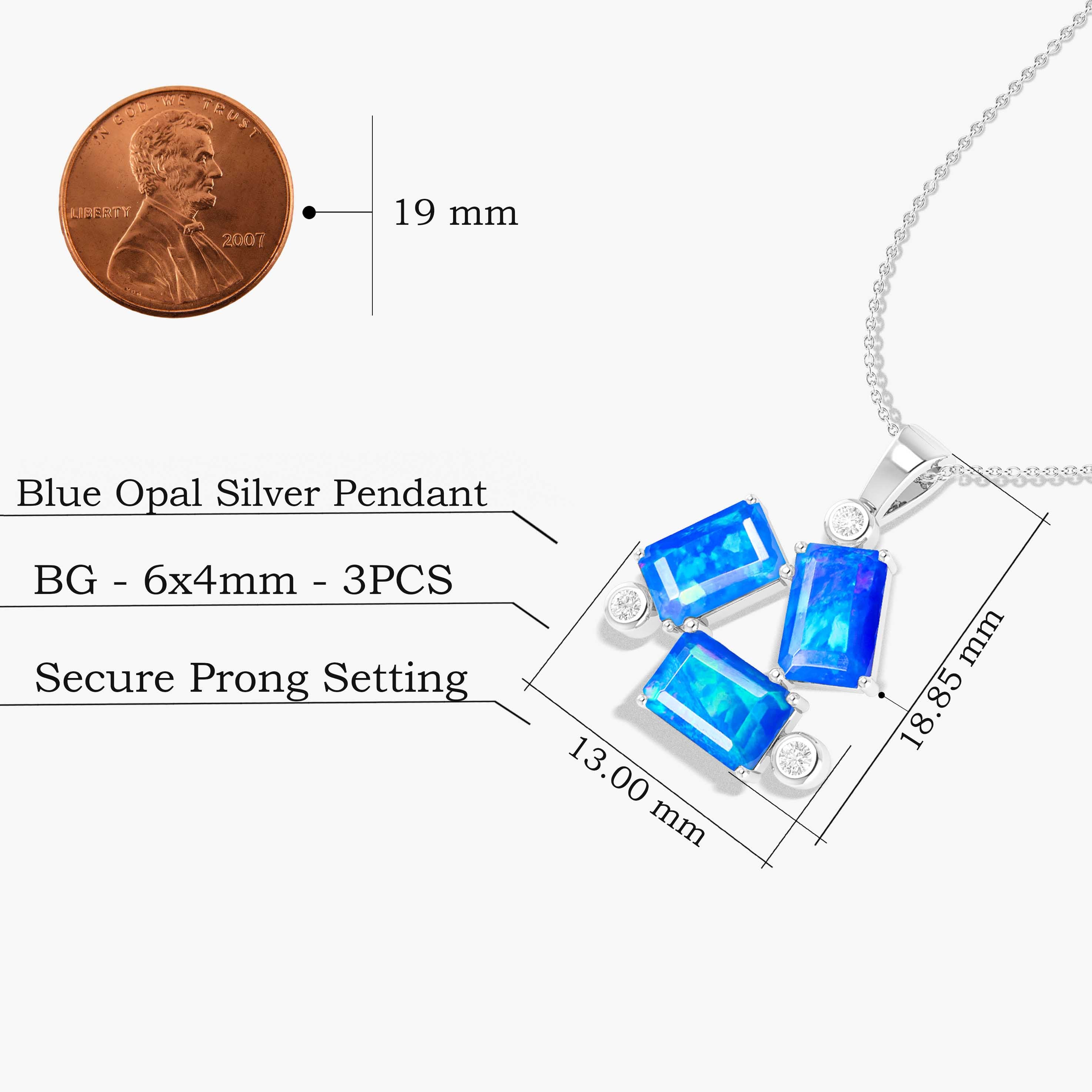 Blue Opal Baguette Gemstone Charm Pendant Necklace - Elegant Jewelry Gift for Women, Perfect for Parties & Special Occasions