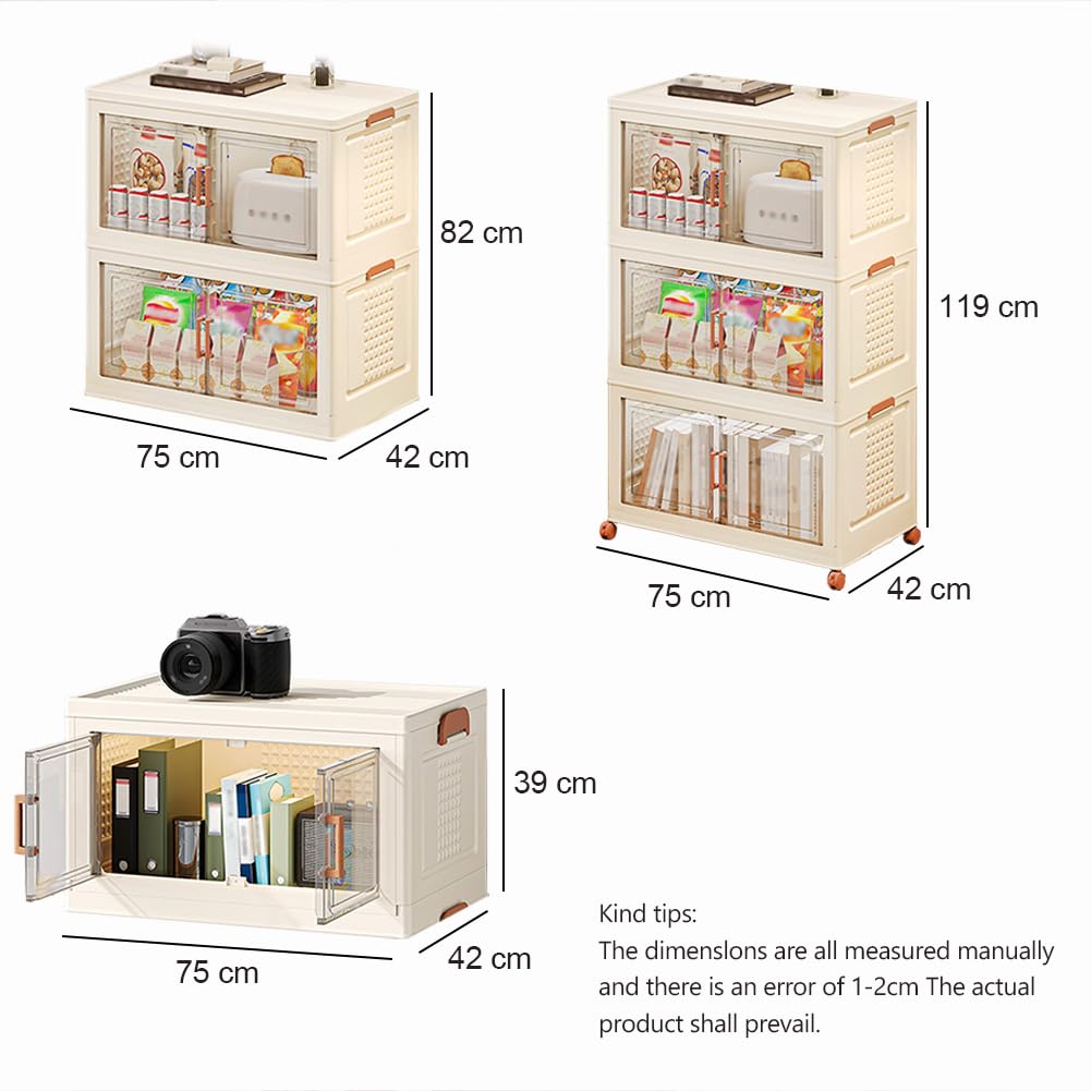 Clear Plastic Storage Boxes with Lids & Wheels - Large Stackable Foldable Organizer with Magnetic Door for Clothes, Toys, Snacks & Home Organization - Perfect for Closet, Garage, Office & Dorm Storage Solutions