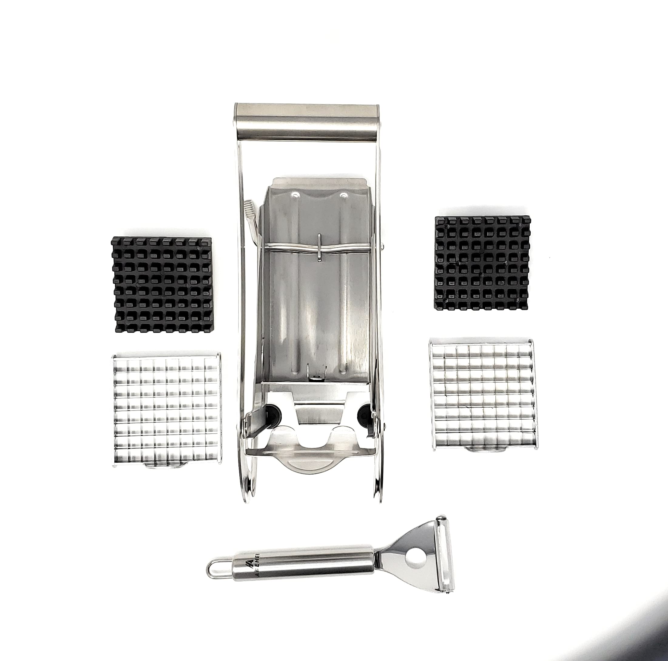 Commercial Grade Stainless Steel French Fry Cutter with 2 Blade Sizes - Heavy Duty Potato Slicer, Dicer & Chopper for Perfect Fries - Non-Slip Suction Base for Kitchen & Restaurant Use