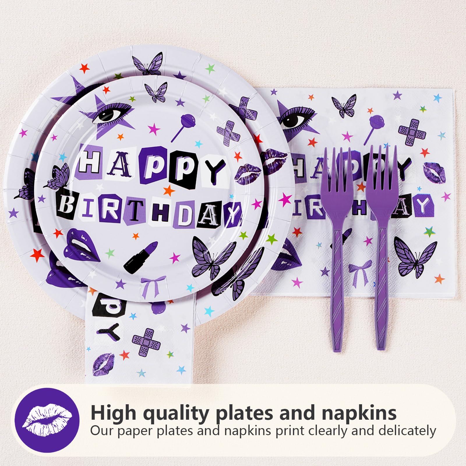 96-Pack Purple Disposable Party Plates - 350GSM Heavy Duty Paper Tableware for Birthday, Concert & Music Fan Gatherings - Perfect for Vocalist Tours, Band Parties & Themed Celebrations (Serves 24)