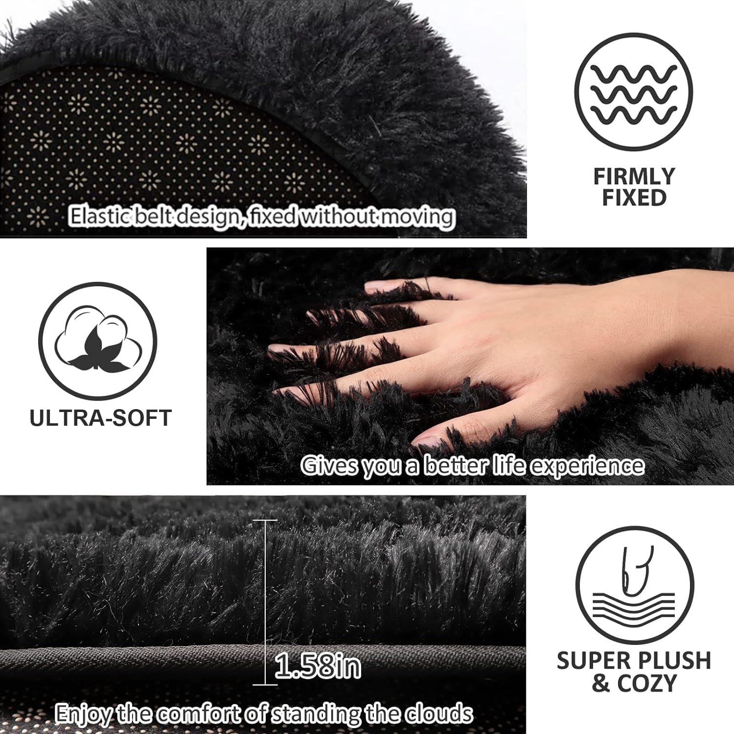 3-Piece Plush Bathroom Rug Set - Non-Slip, Machine Washable for Toilet & Shower Areas