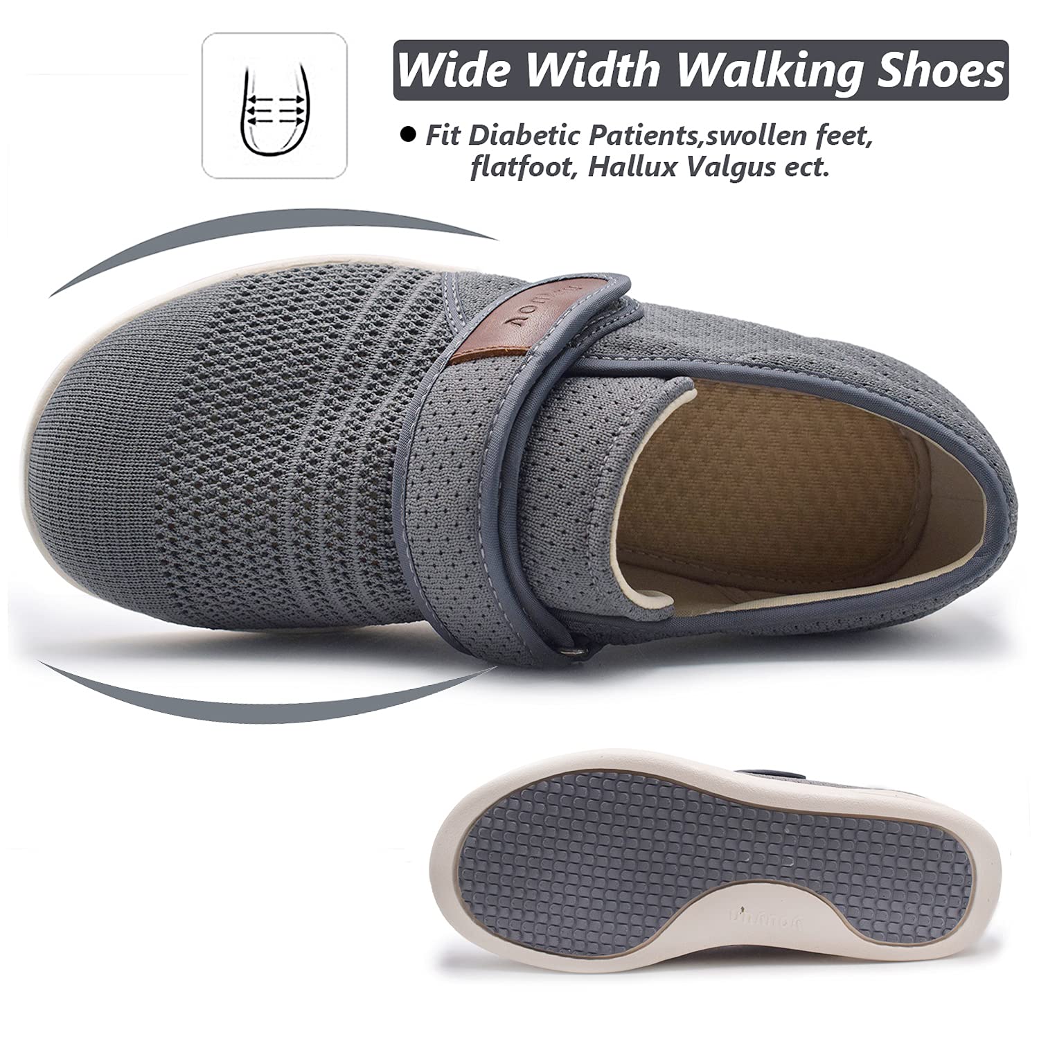 W&LESVAGO Men's Diabetic Shoes with Adjustable Closures - Lightweight Non-Slip Wide Width Walking Shoes for Elderly, Edema, Plantar Fasciitis & Arthritis - Comfortable Footwear for Swollen Feet - Ideal for Daily Walking, Nursing & Pain Relief