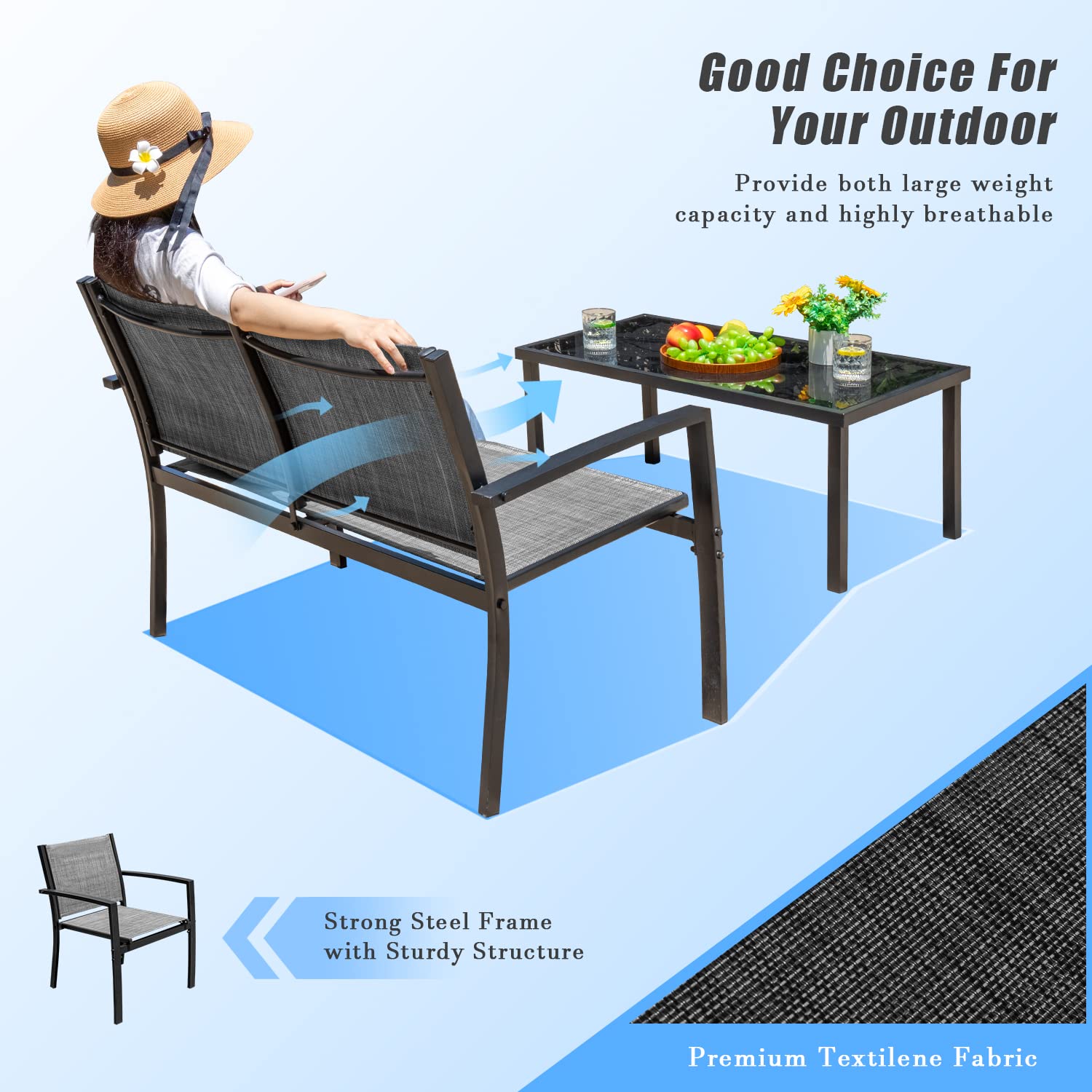 Devoko 4-Piece Outdoor Patio Furniture Set - Grey Wicker Garden Conversation Set with Glass Coffee Table, Weather-Resistant Poolside & Lawn Chairs for Backyard, Porch, Deck or Terrace Relaxation