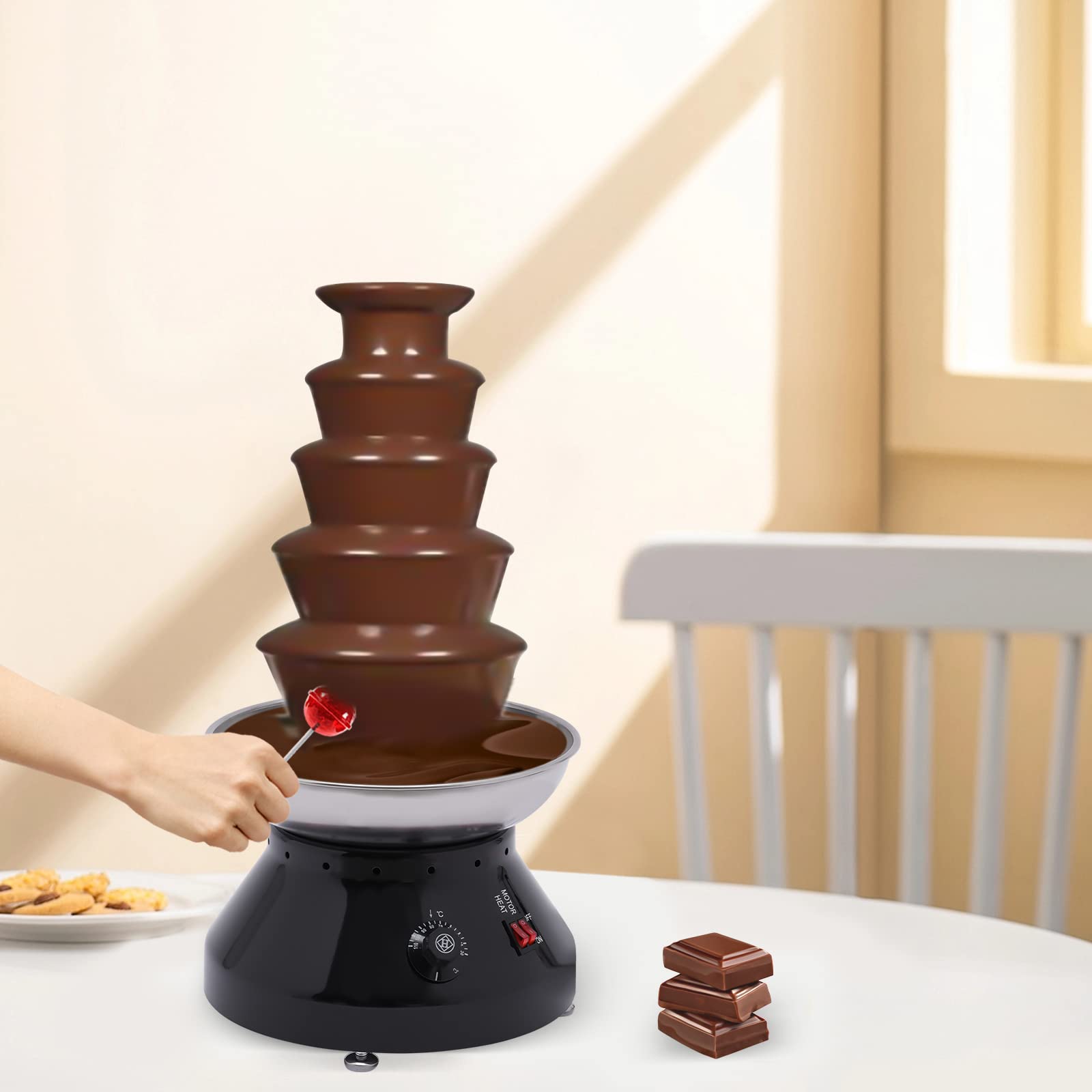 5-Tier Commercial Chocolate Fountain Machine - 7 lb Stainless Steel Melting Heater for Hot Chocolate, Nacho Cheese & Liqueurs - Perfect for Weddings, Parties & Catering Events (Black)