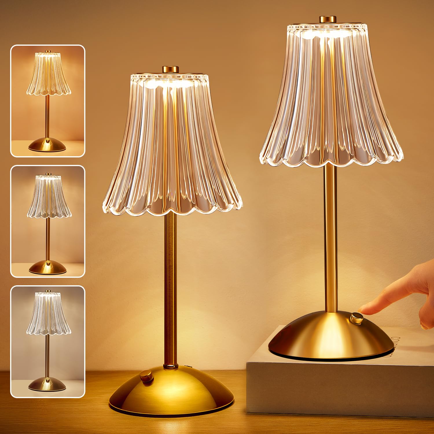 2-Pack Dimmable Rechargeable Table Lamps - 3 Color Changing LED Bedside Nightstand Lamps for Bedroom, Living Room, Bathroom, Hotel & Bar - Perfect for Reading, Relaxing and Creating Ambiance