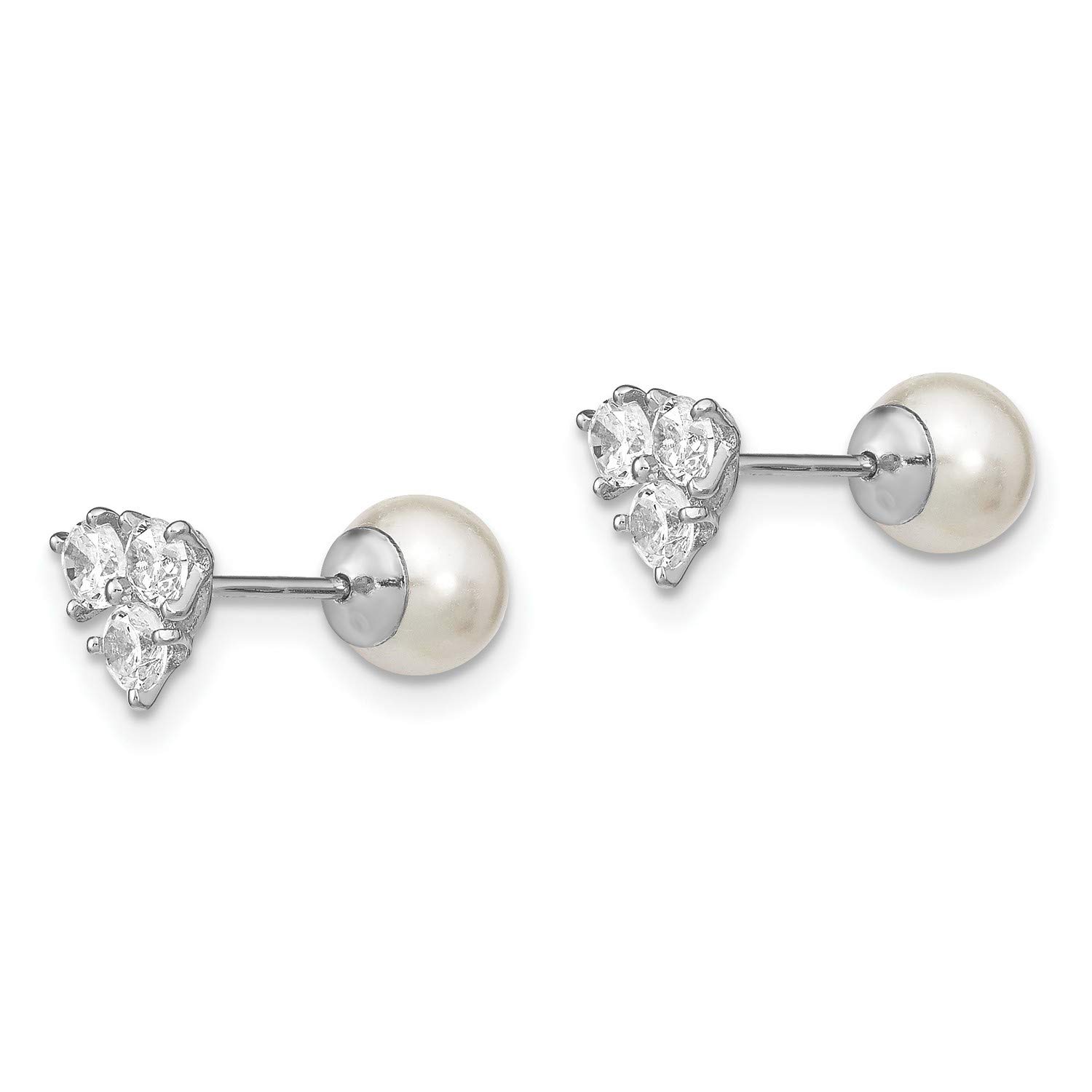 7x7mm Sterling Silver CZ & Mother of Pearl Earrings - Front & Back Design for Women | Perfect for Weddings, Parties & Special Occasions