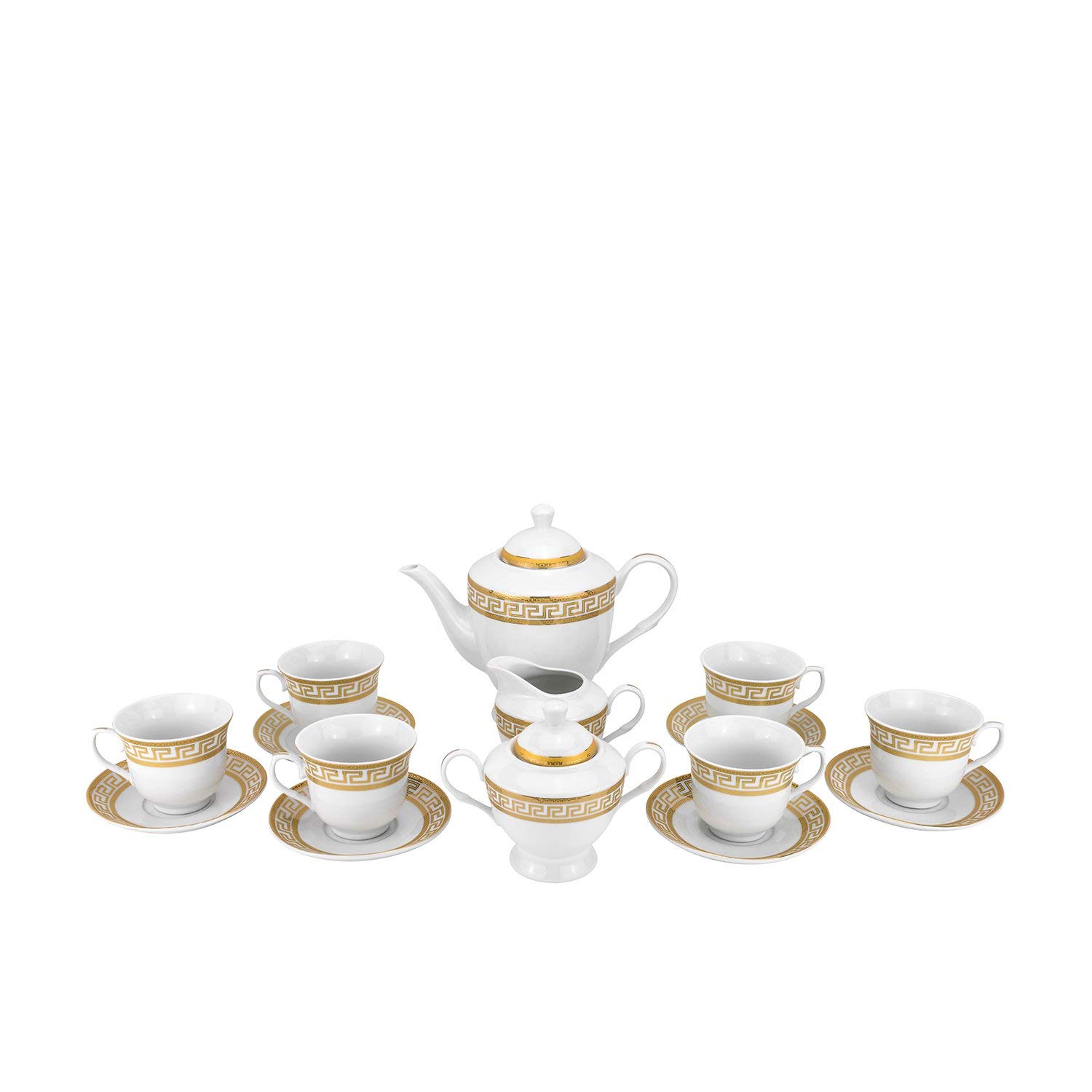 Royalty Porcelain Tea and Coffee Set - 17-Piece Antique Greek Design Porcelain with Gold Accents | Perfect for Afternoon Tea, Bridal Showers & Luxury Home Decor