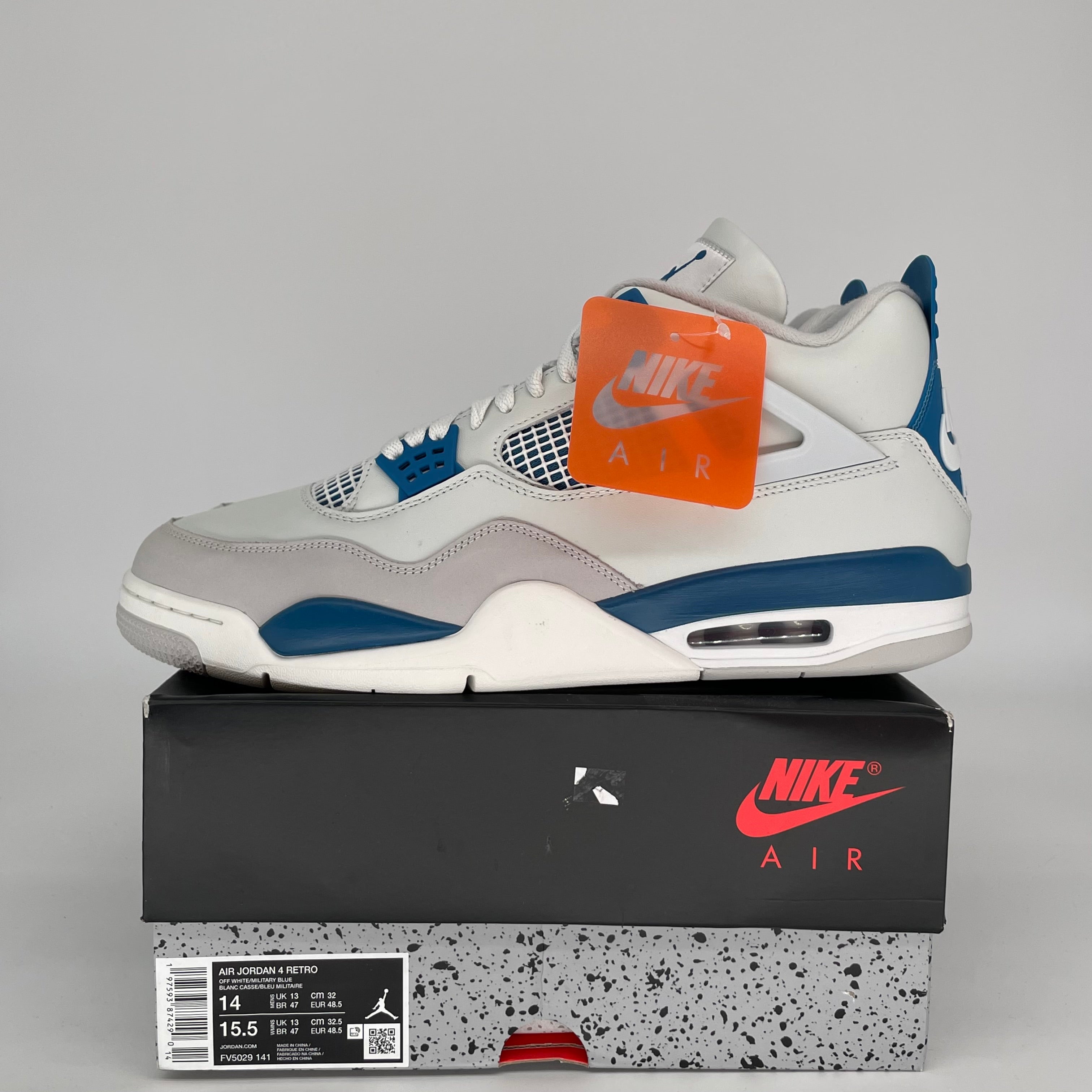 Original Air Jordan 4 Retro 'Military Blue' Men's Basketball Shoes Size 14 (FV5029-141) - Perfect for Sneaker Collectors & Streetwear Fashion