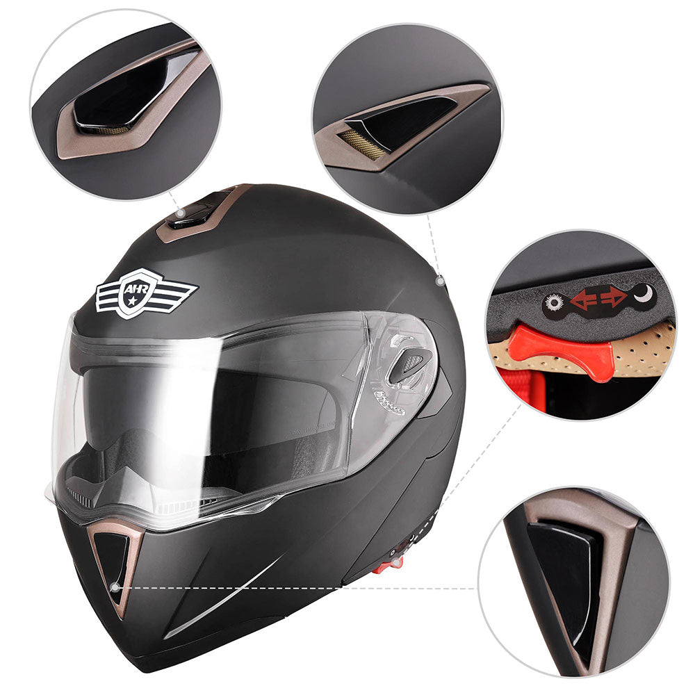 TheLAShop RUN M Modular Motorcycle Helmet - DOT Approved Full Face Flip Up Helmet in Black for Safe & Comfortable Riding