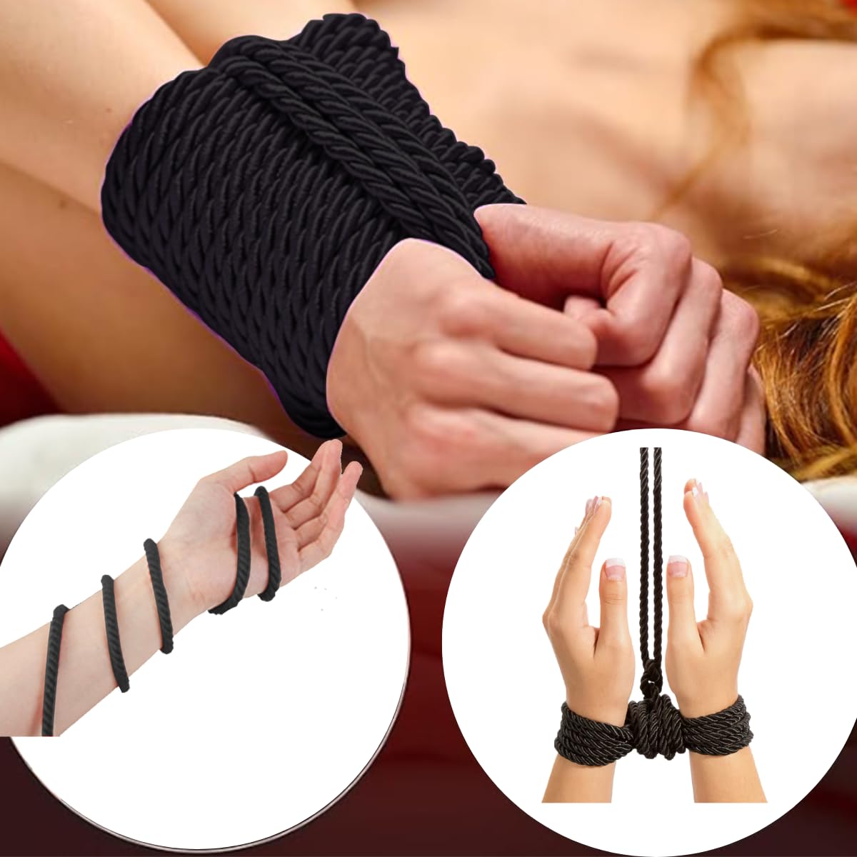 Premium BDSM Bondage Rope Kit - 32 Feet/10m Soft Restraint Ropes for Couples (3-Pack, Black) | Sensual Adult Toys for Beginners & Advanced Play | Perfect for Bedroom Bondage, Spanking Scenes & Sensory Exploration