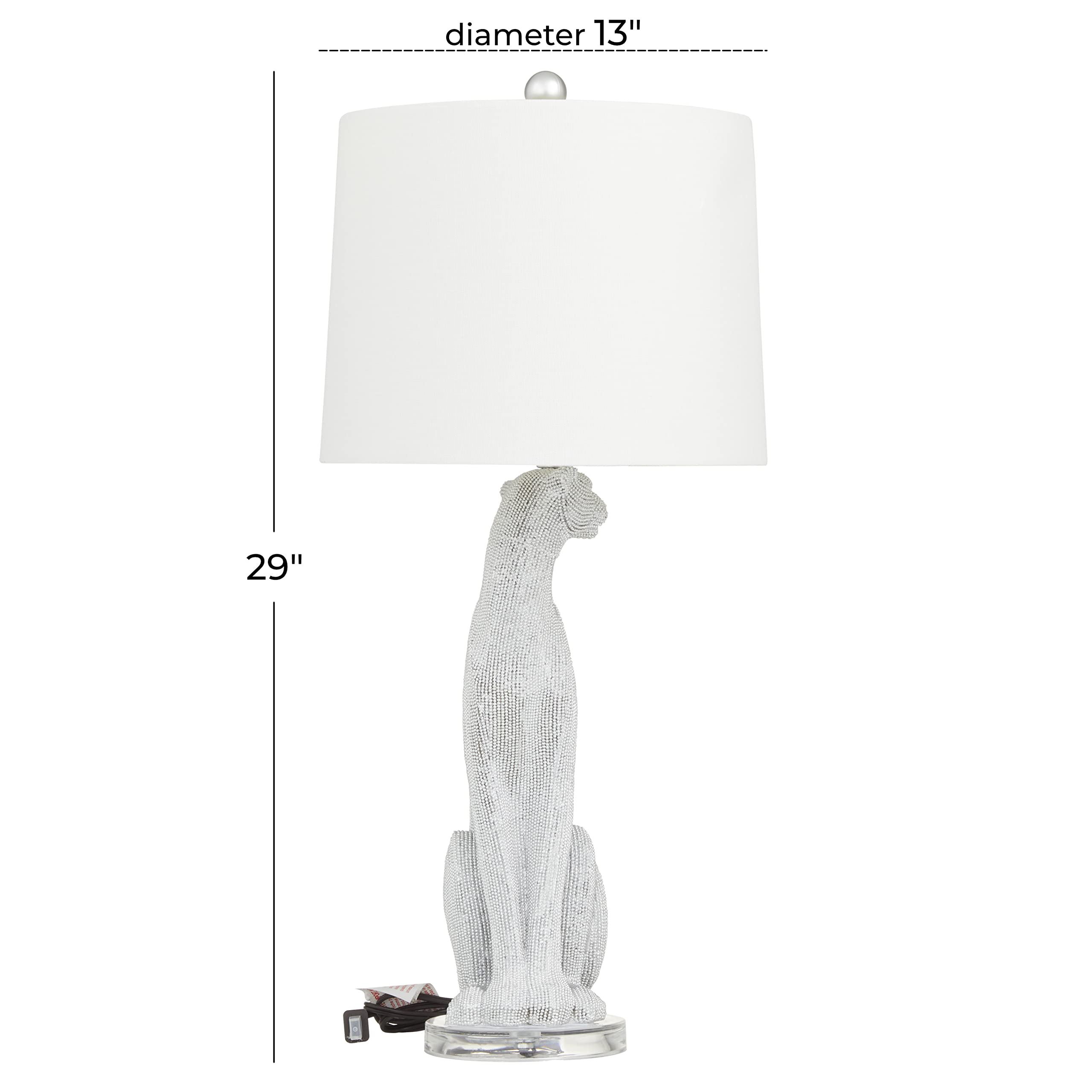 Deco 79 Polystone Leopard Table Lamp Set of 2 - 13x13x29 Inches Silver Accent Lighting for Living Room, Bedroom & Office Decor