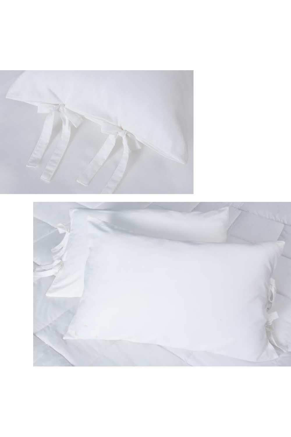 Premium White Bow Tie Pillowcases - 100% Pure Cotton Queen Size (Set of 2) - Soft & Breathable Bedding for Luxury Hotels, Weddings, and Home Decor