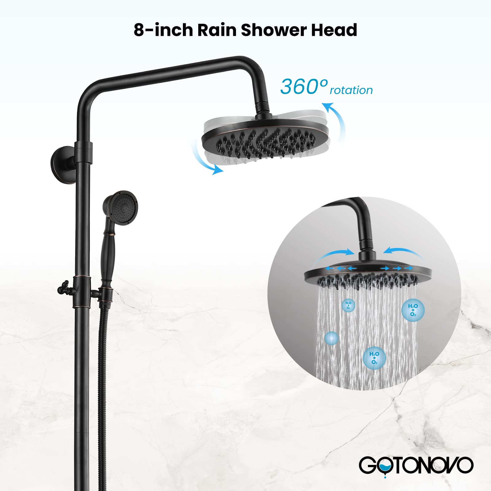 Gotonovo 8 Inch Exposed Bathroom Shower Faucet Set - Oil Rubbed Bronze Rainfall Shower Head with Handheld Sprayer, 2-Function Wall Mount Cross Handle Fixture for Luxurious Spa-Like Experience | Perfect for Master Bathroom Renovation & Modern Home Upgrade