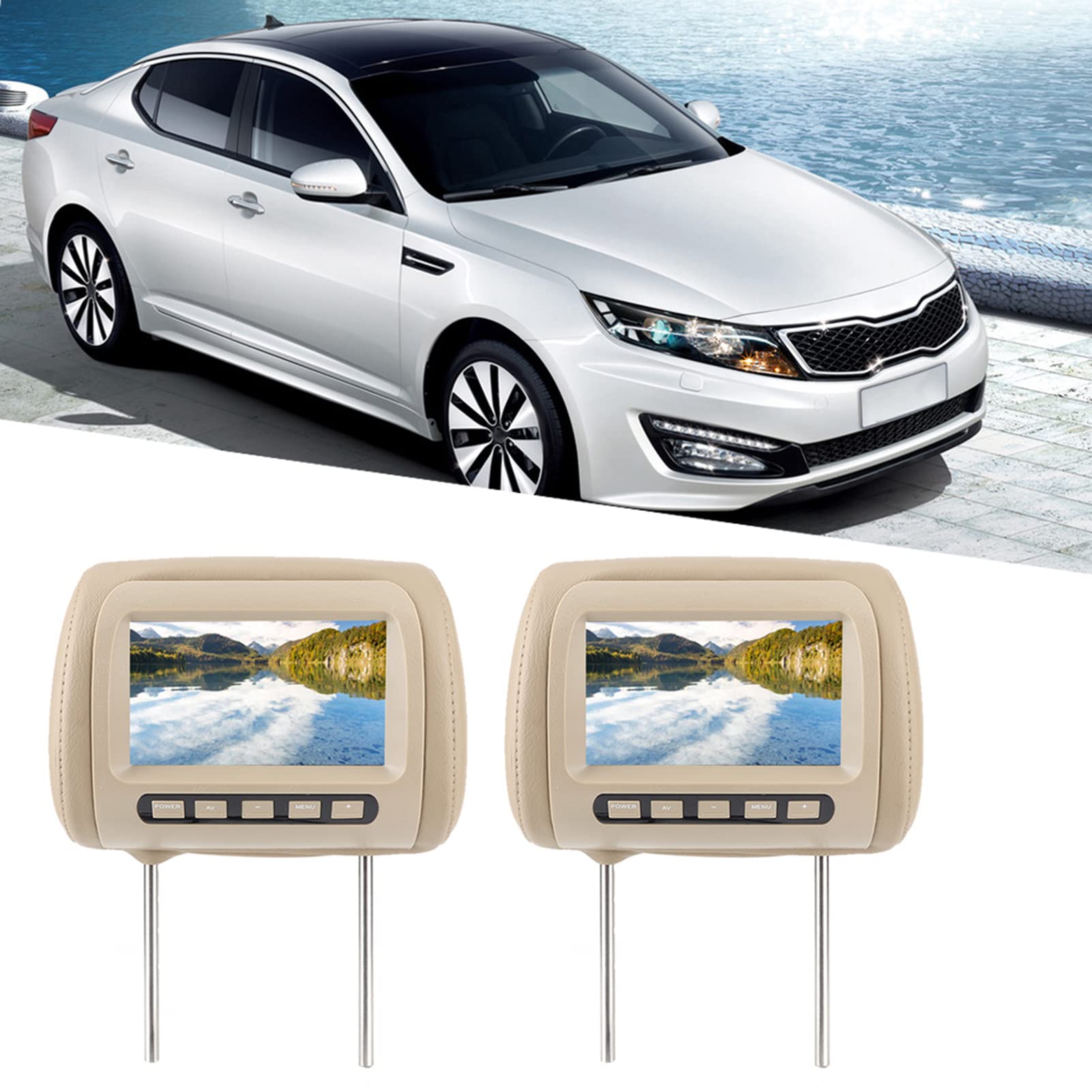 2 Pack Universal 7-inch HD Car Headrest LCD Video Player - MP5 Display with Remote Control, Brown - Perfect for Long Road Trips & Family Travel Entertainment