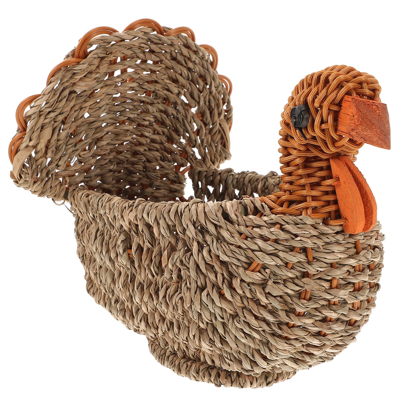 Handmade Woven Turkey-Shaped Wicker Storage Basket - Multifunctional Laundry Organizer for Fruits, Vegetables, Toys & Magazines (Light Grey) | Perfect for Home Decor, Kitchen Organization & Holiday Decorations