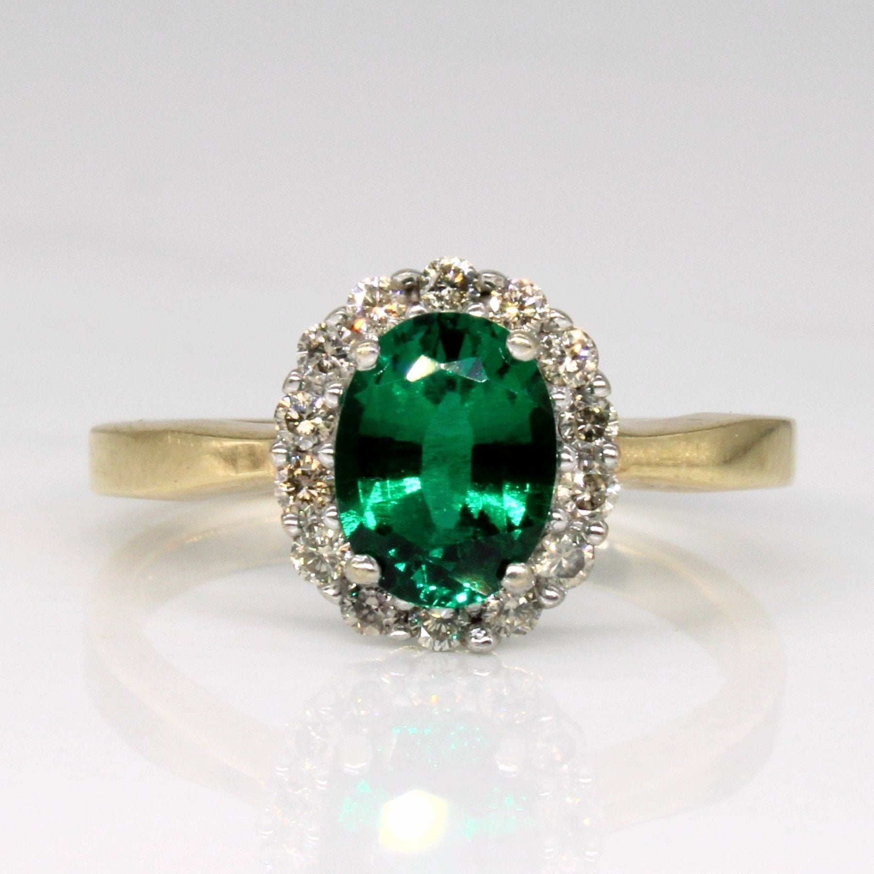 Michael Hill 0.93ct Synthetic Emerald & 0.28ctw Diamond Ring - Size 7.25 | Elegant Engagement, Anniversary & Gift Jewelry for Women