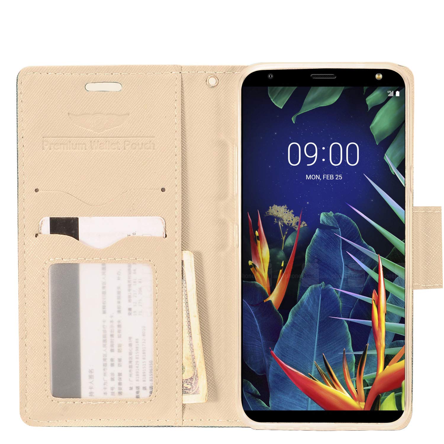 Z-GEN Denim Fabric Flip Wallet Phone Case for LG K40, Harmony 3, Xpression Plus 2 (2019) LM-X420 & LG Solo LTE L423DL - Stylish Protective Cover with Card Slots (Gray/Navy Blue) - Perfect for Everyday Use, Business & Travel