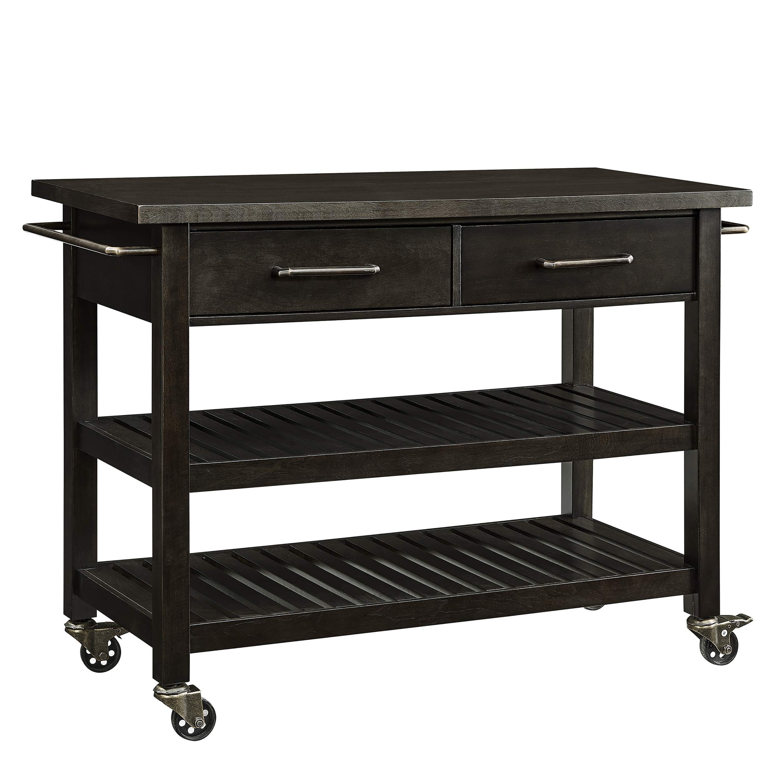 SEI Furniture Havelock Modern Farmhouse Rolling Kitchen Island with Storage - White & Gray Distressed Finish - Mobile Kitchen Cart for Small Spaces, Meal Prep, and Entertaining