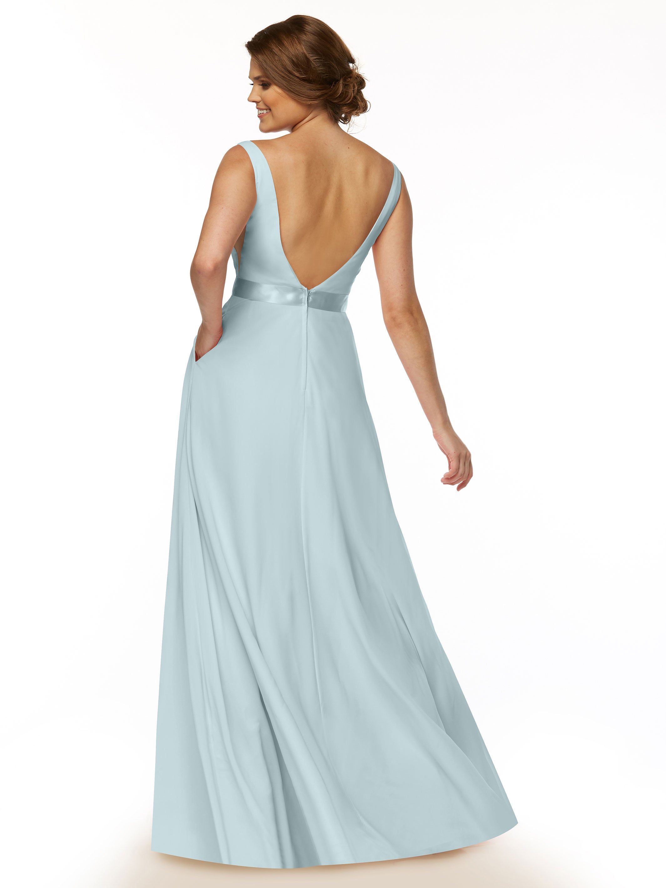 Elegant 80117 Stretch Chiffon A-Line Bridesmaid Dress with V-Neck & Sash - Perfect for Weddings, Formal Events & Special Occasions