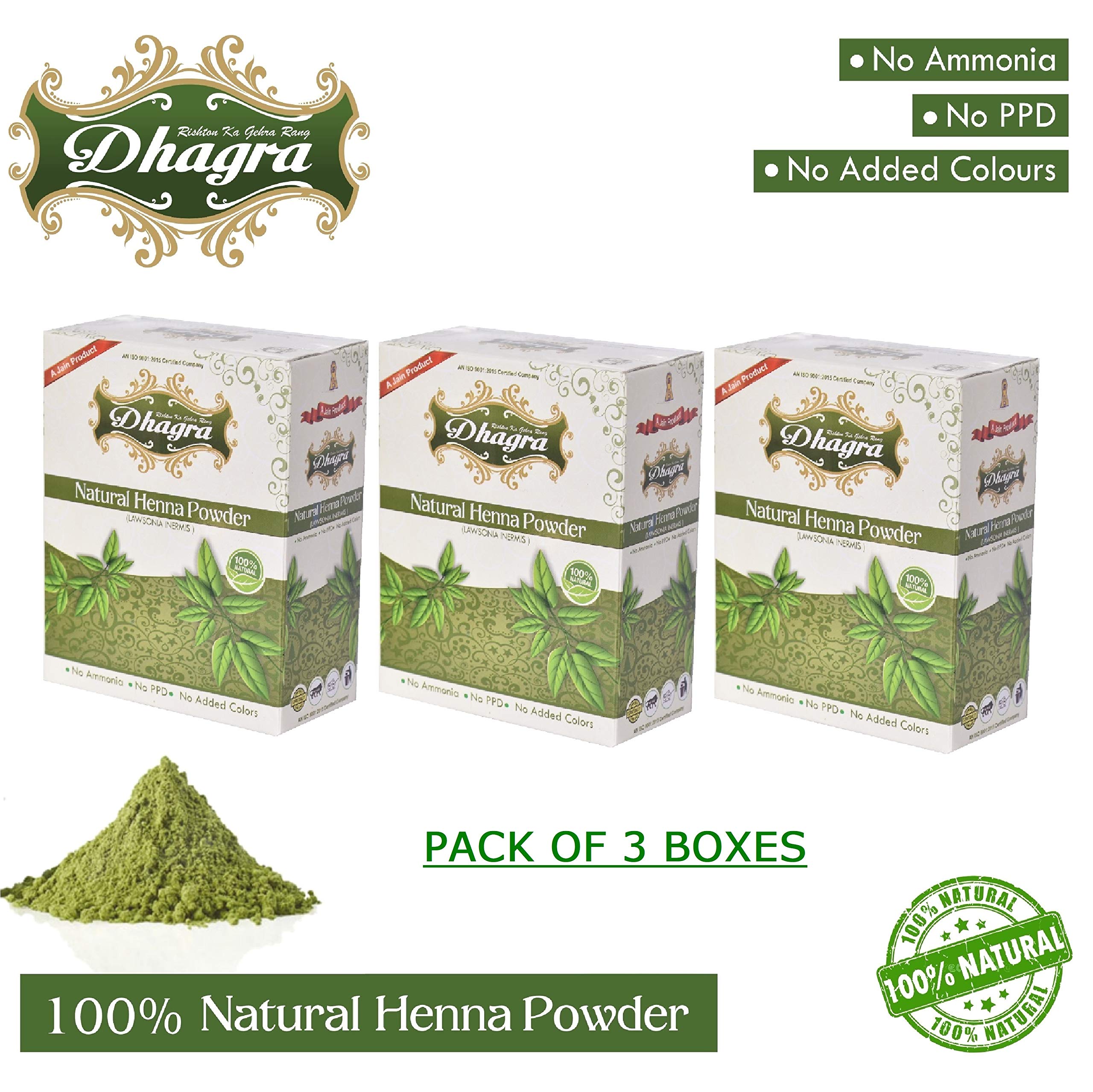 Dhagra's 100% Natural Henna Powder for Hair & Body Art - 250g (Pack of 3) | Safe, Organic Mehndi Dye for Bridal, Festivals & DIY Tattoos