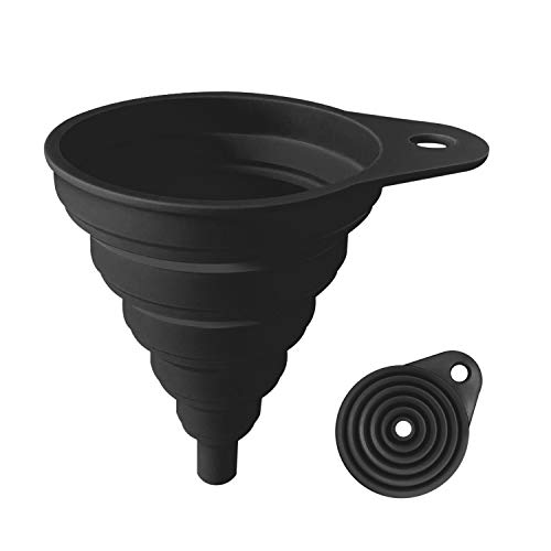 Premium Food Grade Silicone Collapsible Kitchen Funnel - BPA Free, Durable & Space-Saving for Cooking, Baking, Oil Pouring & Liquid Transfer (Black) - Perfect for Home Kitchen & Camping Use