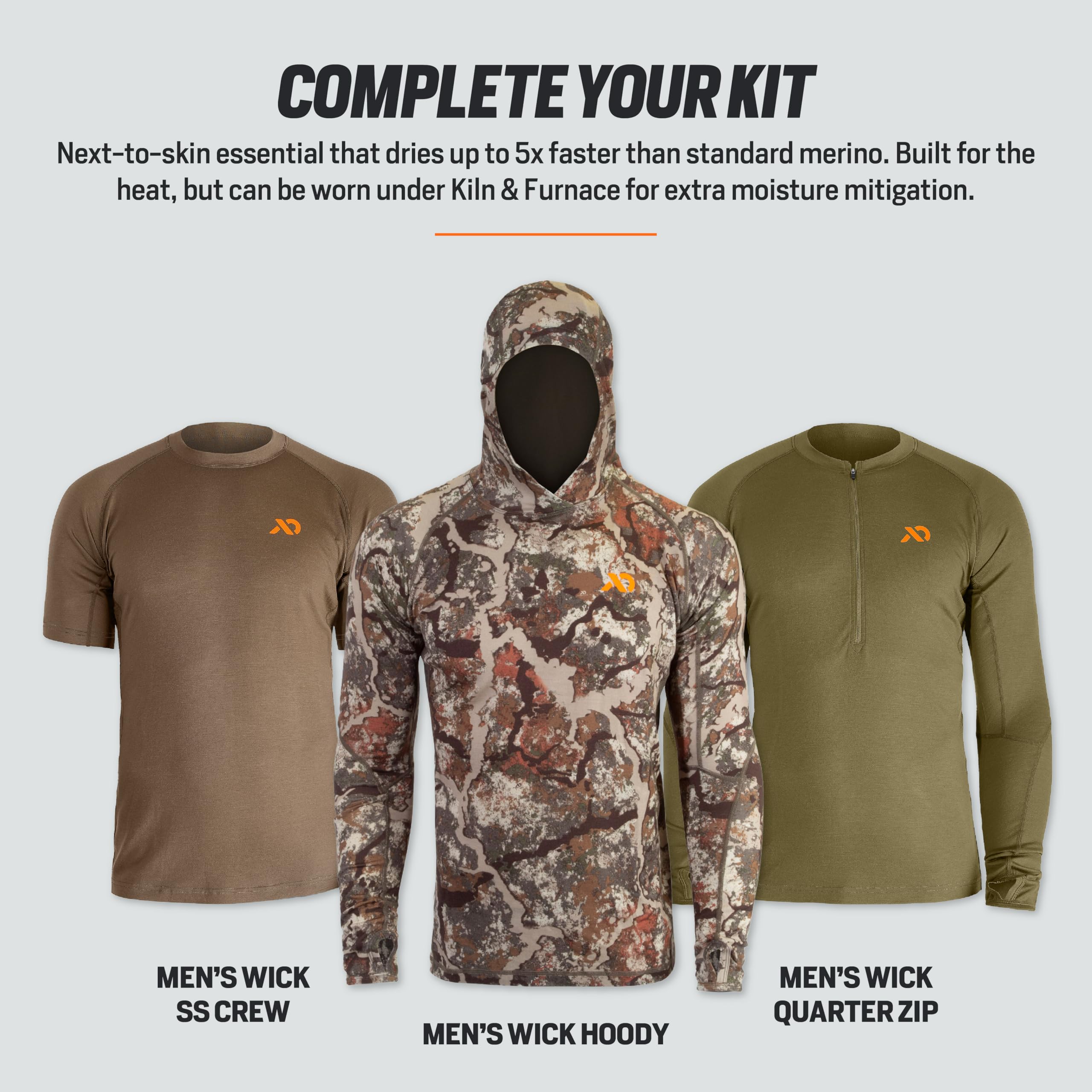 First Lite Men's Wick Long Sleeve Crew - Premium Merino Wool Camo Hunting Base Layer Shirt | UV Protection & Moisture Wicking | Ideal for Cold Weather Hunting, Hiking & Outdoor Adventures