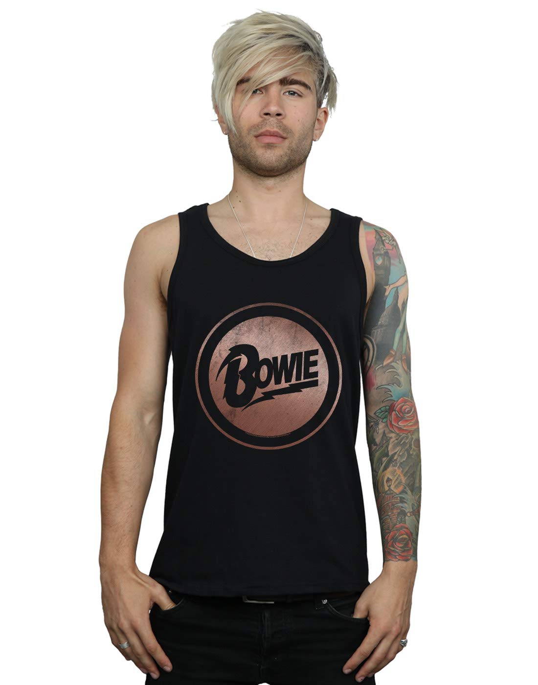 David Bowie Men's Rose Gold Circle Graphic Tank Top - Vintage Rock Tee for Concerts, Casual Wear & Music Lovers